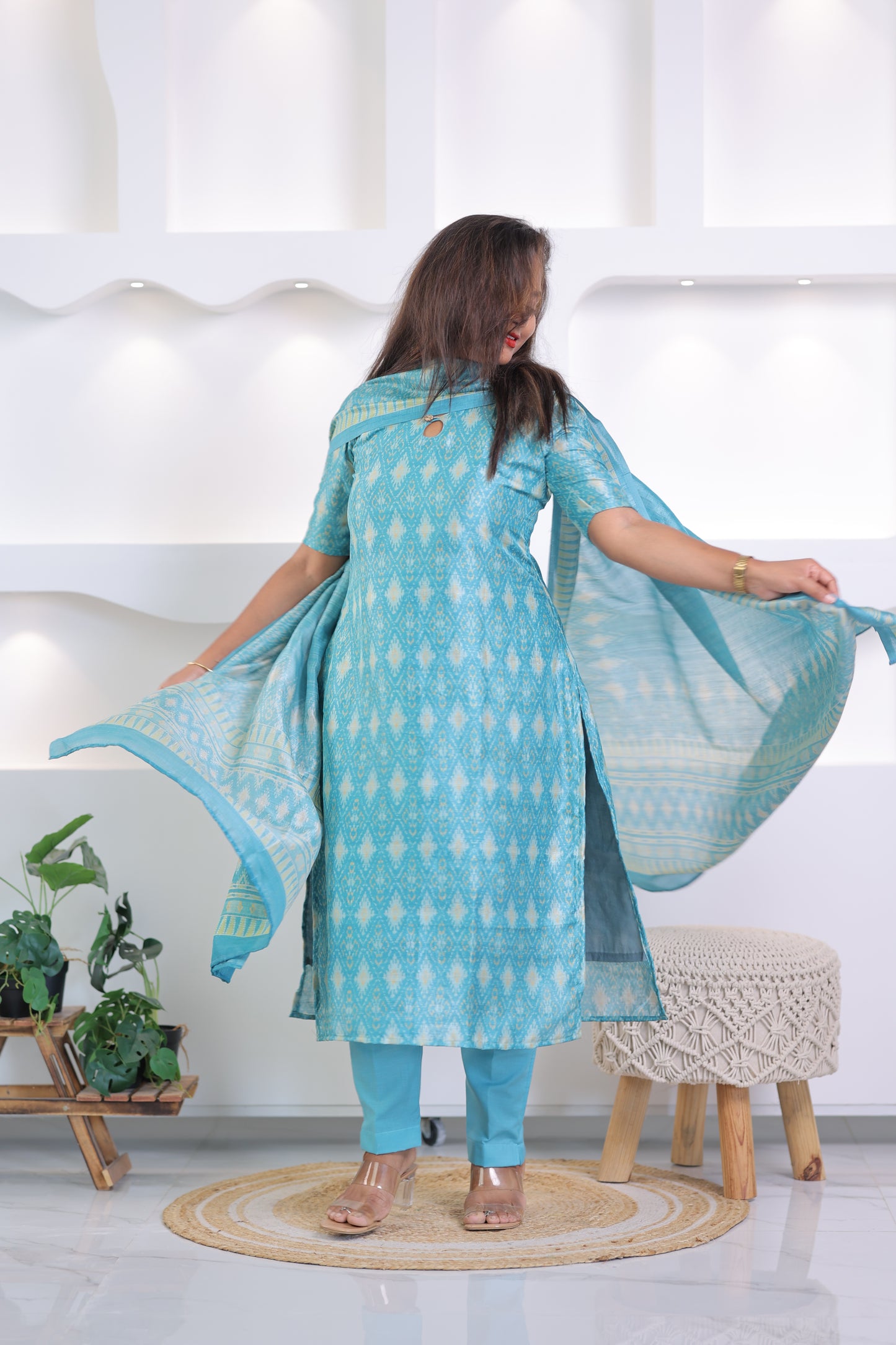 LUX-BLUE -IKKAT TUSSAR SUIT