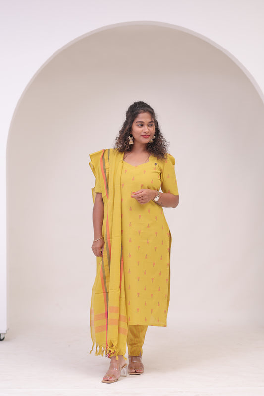 Poonguzhali-3 pc cotton sets - YELLOW