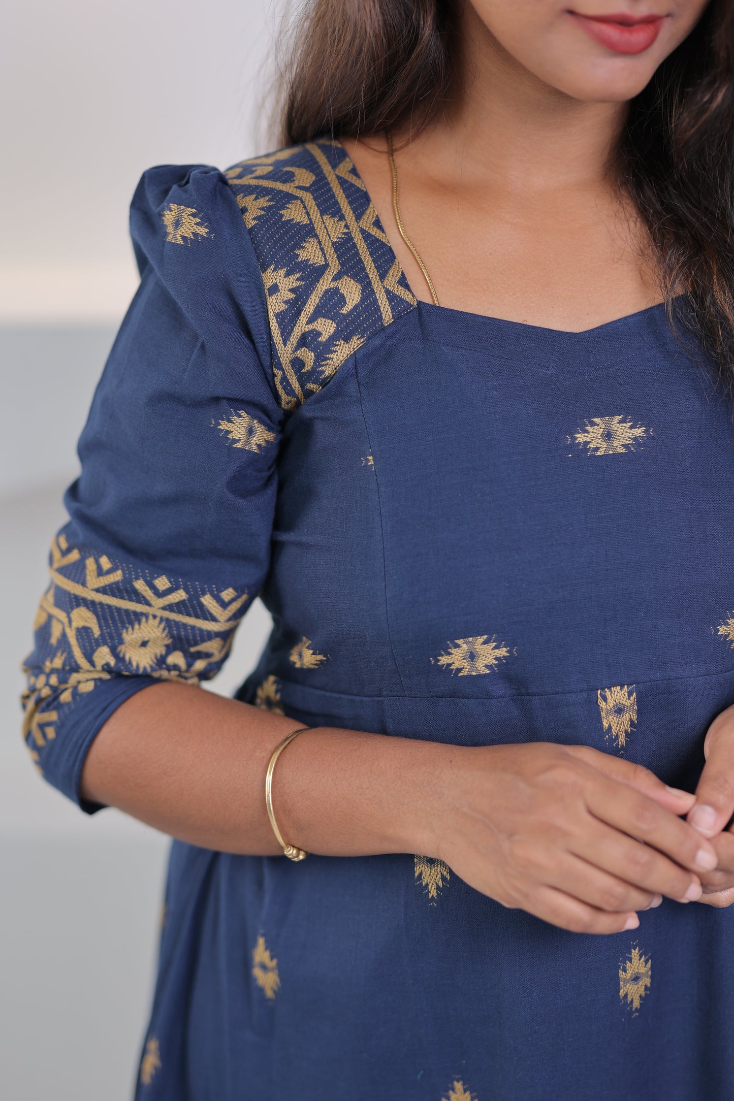OFFICE WEAR-COTTON-Gown-BLUE SAPPHIRE