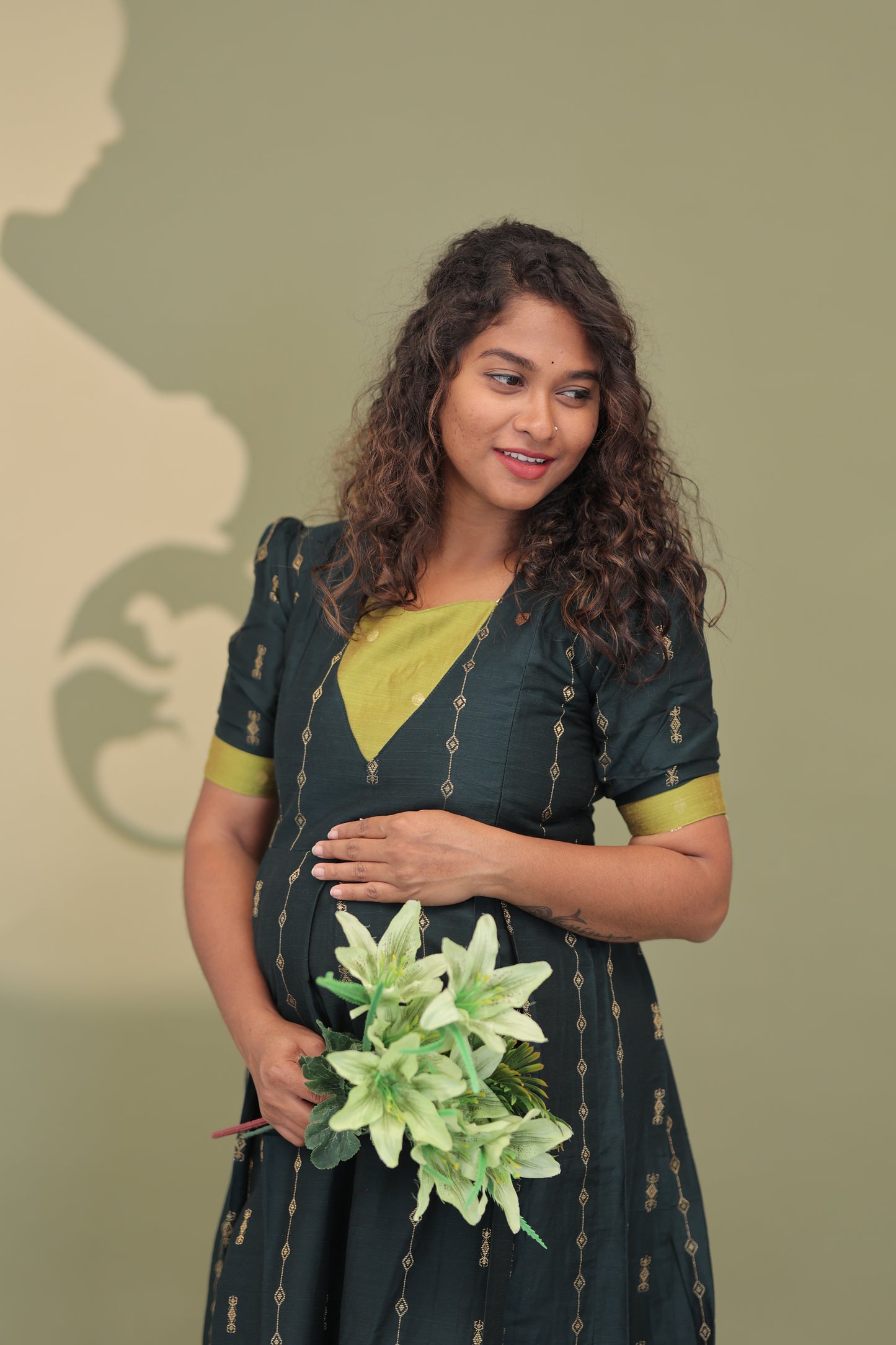 EMERALD HEART-RAW SILK GOWN