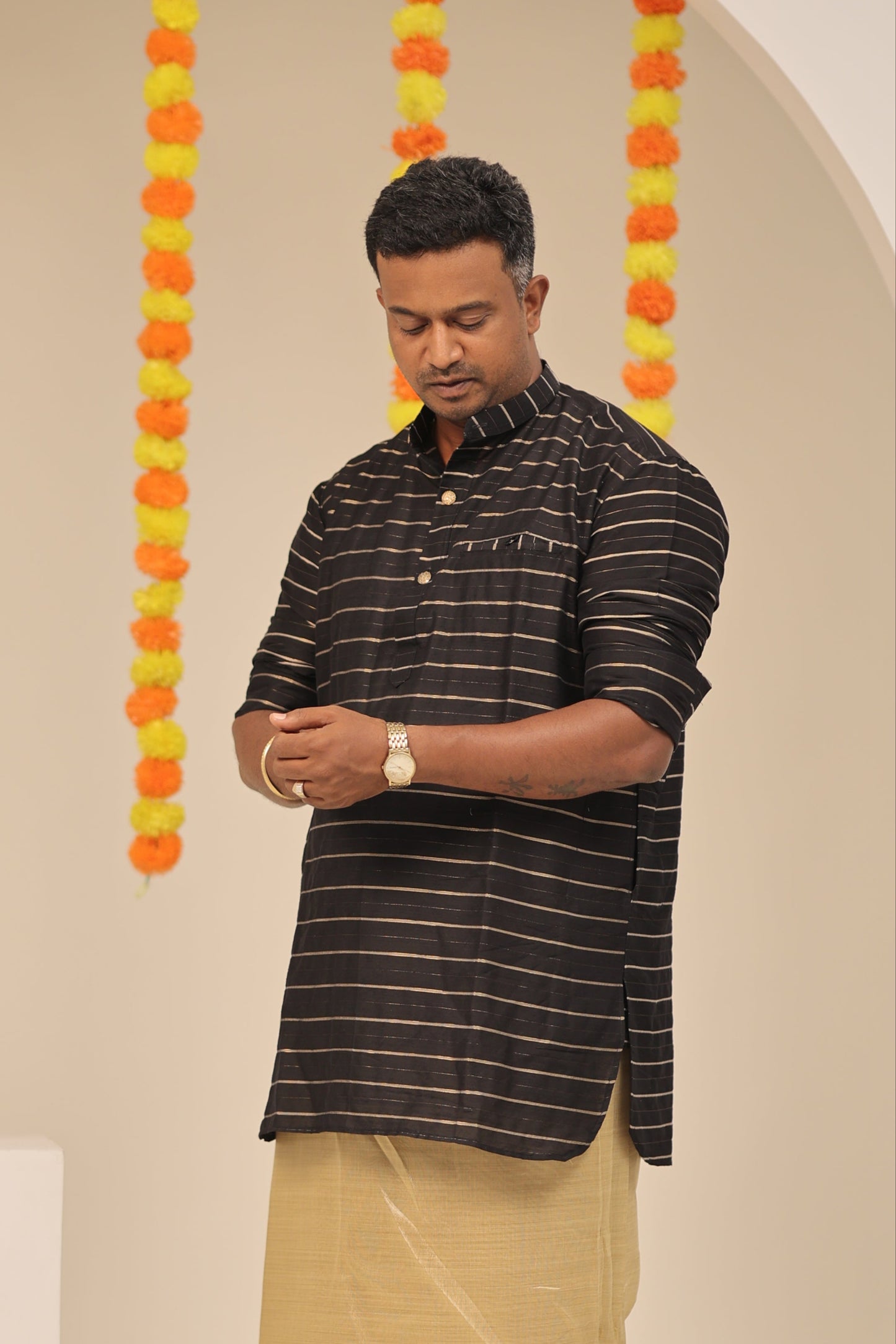 Black Stripes Mens Kurta