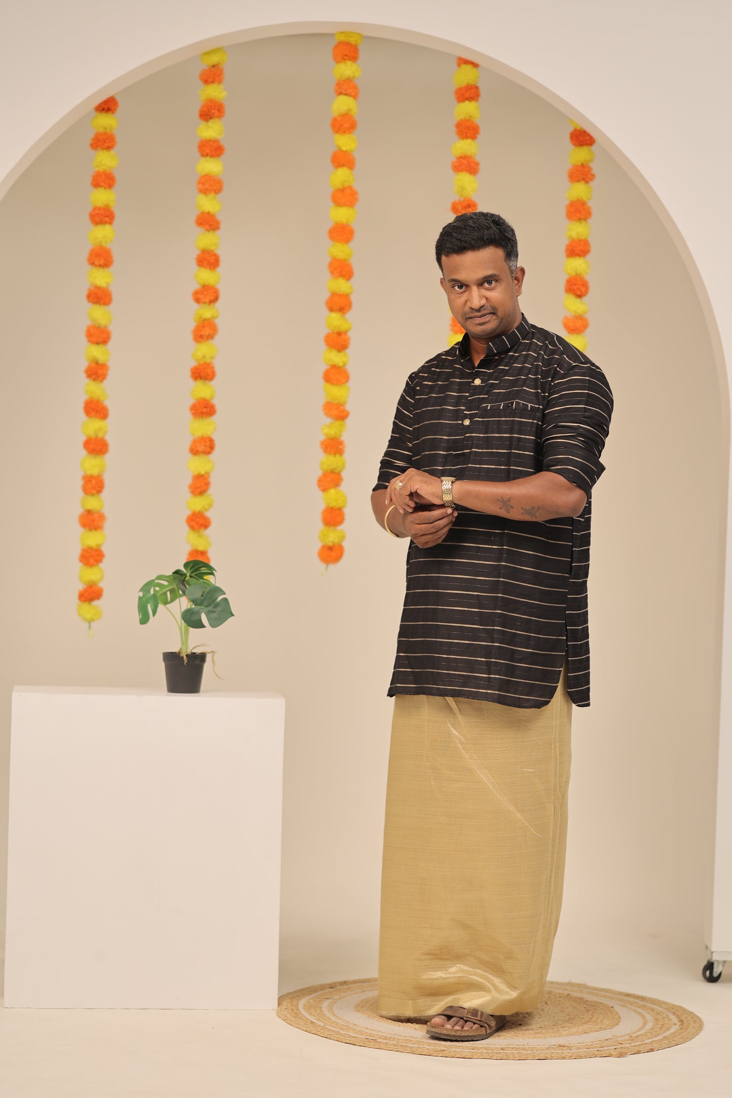Black Stripes Mens Kurta