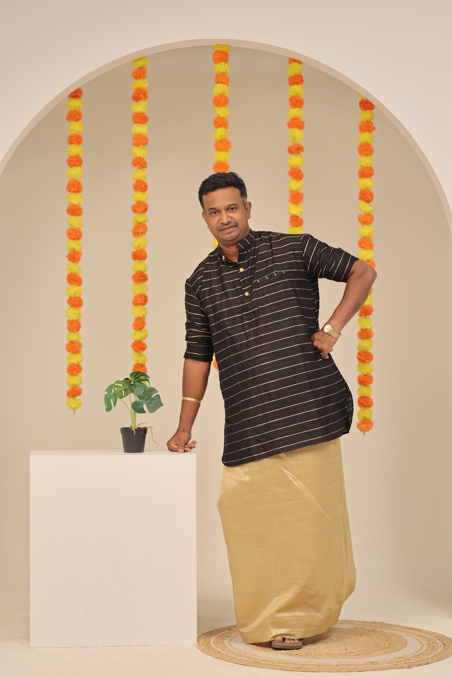 Black Stripes Mens Kurta