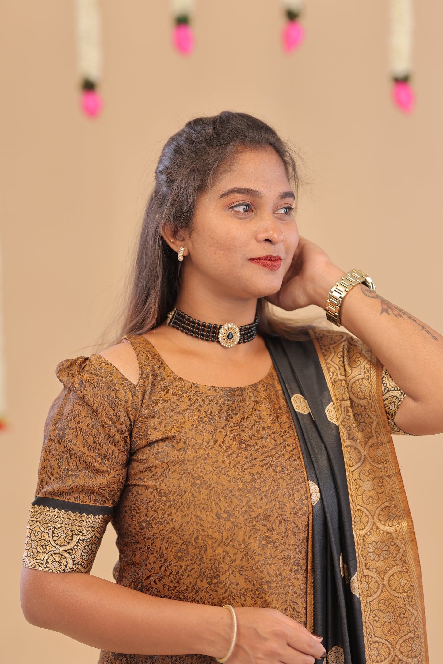 KANCHI-SILK COTTON-HONEY-BLACK
