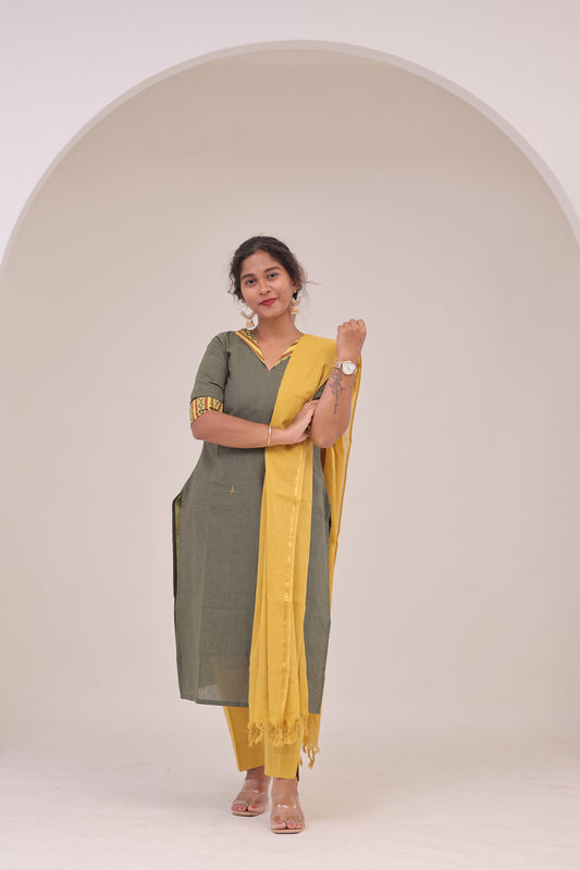 THURIGAI-cotton3pc- Green