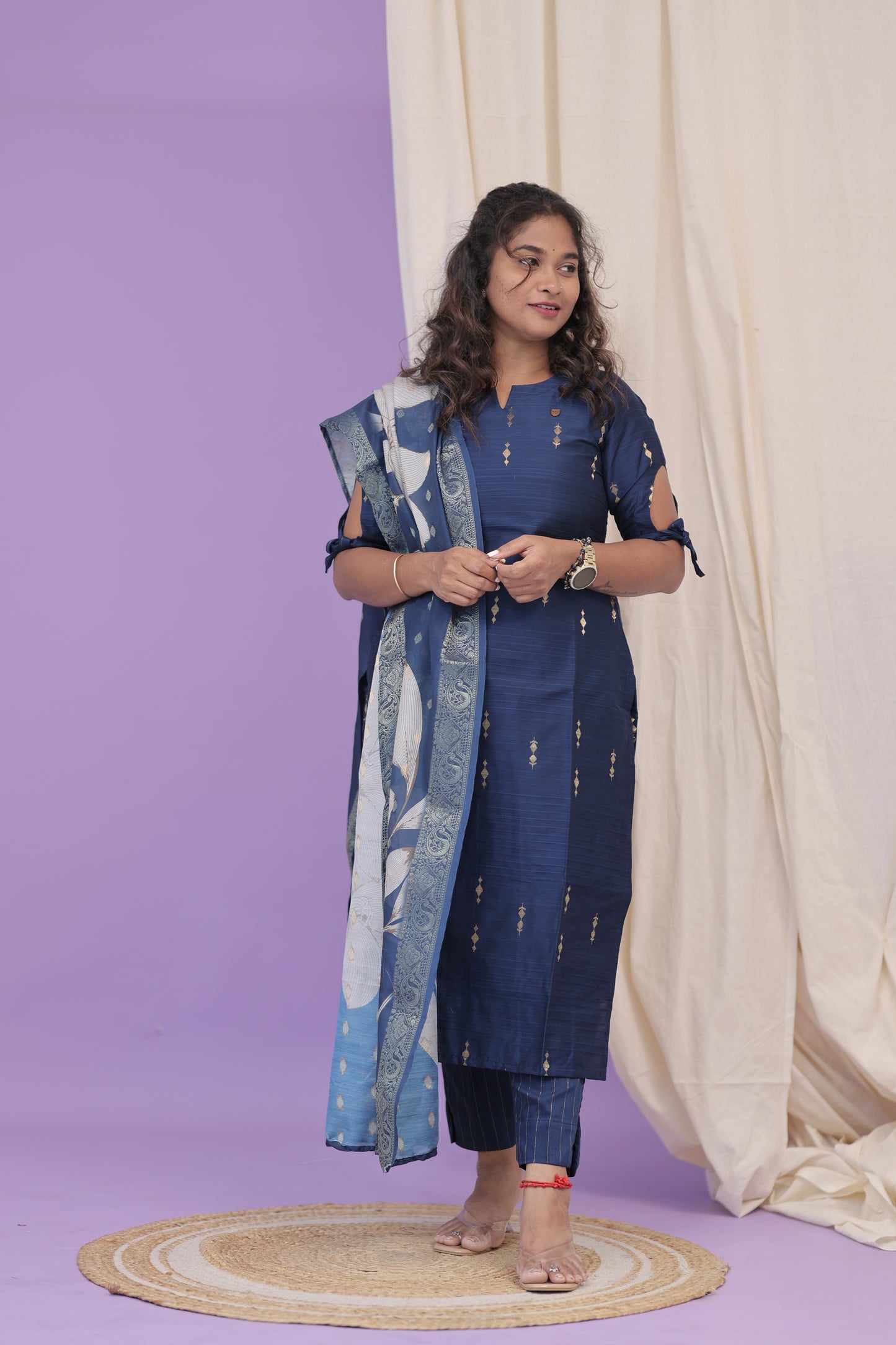 PGchanderi-KAAJAL-NAVY BLUE SET