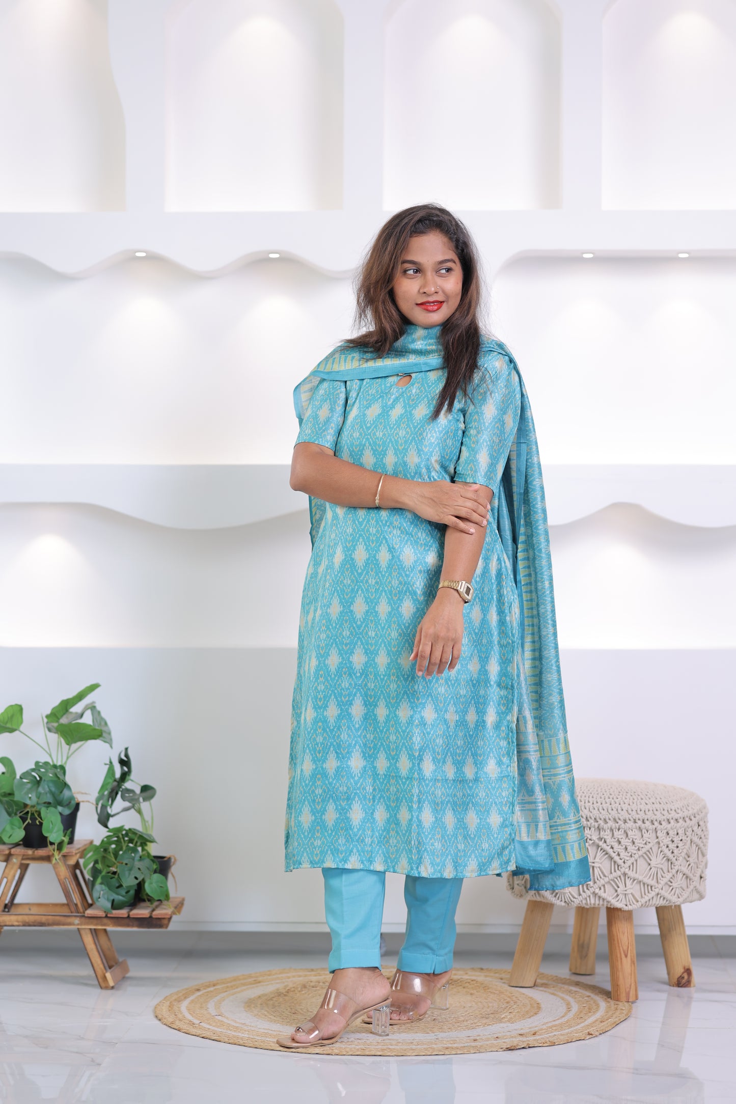 LUX-BLUE -IKKAT TUSSAR SUIT