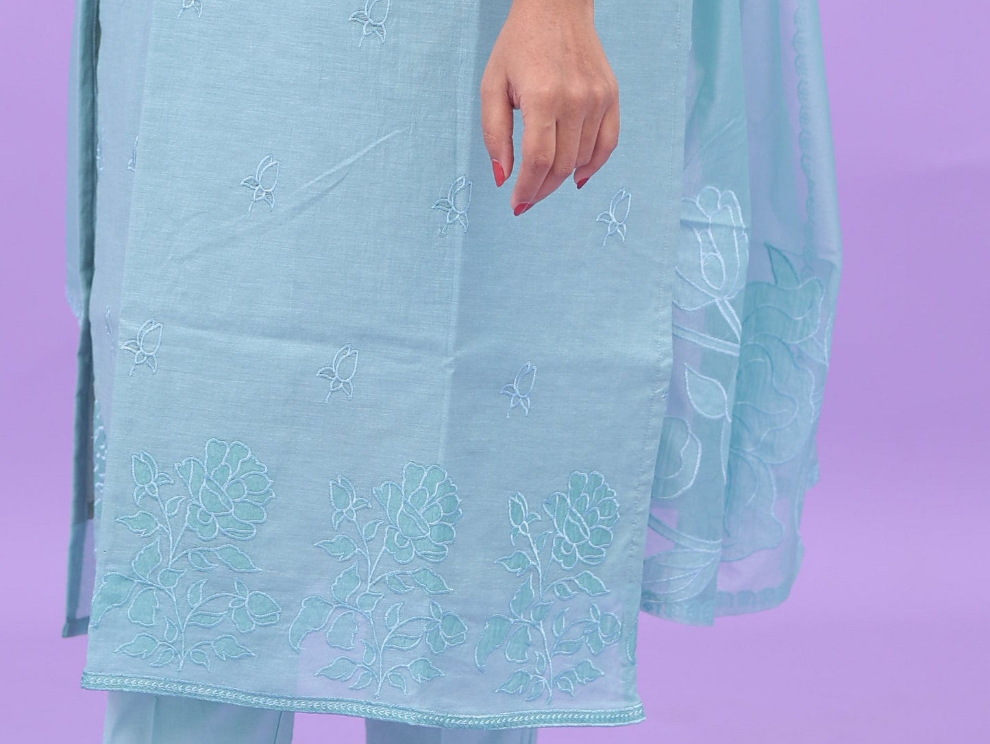 Skyblue-organza applique set