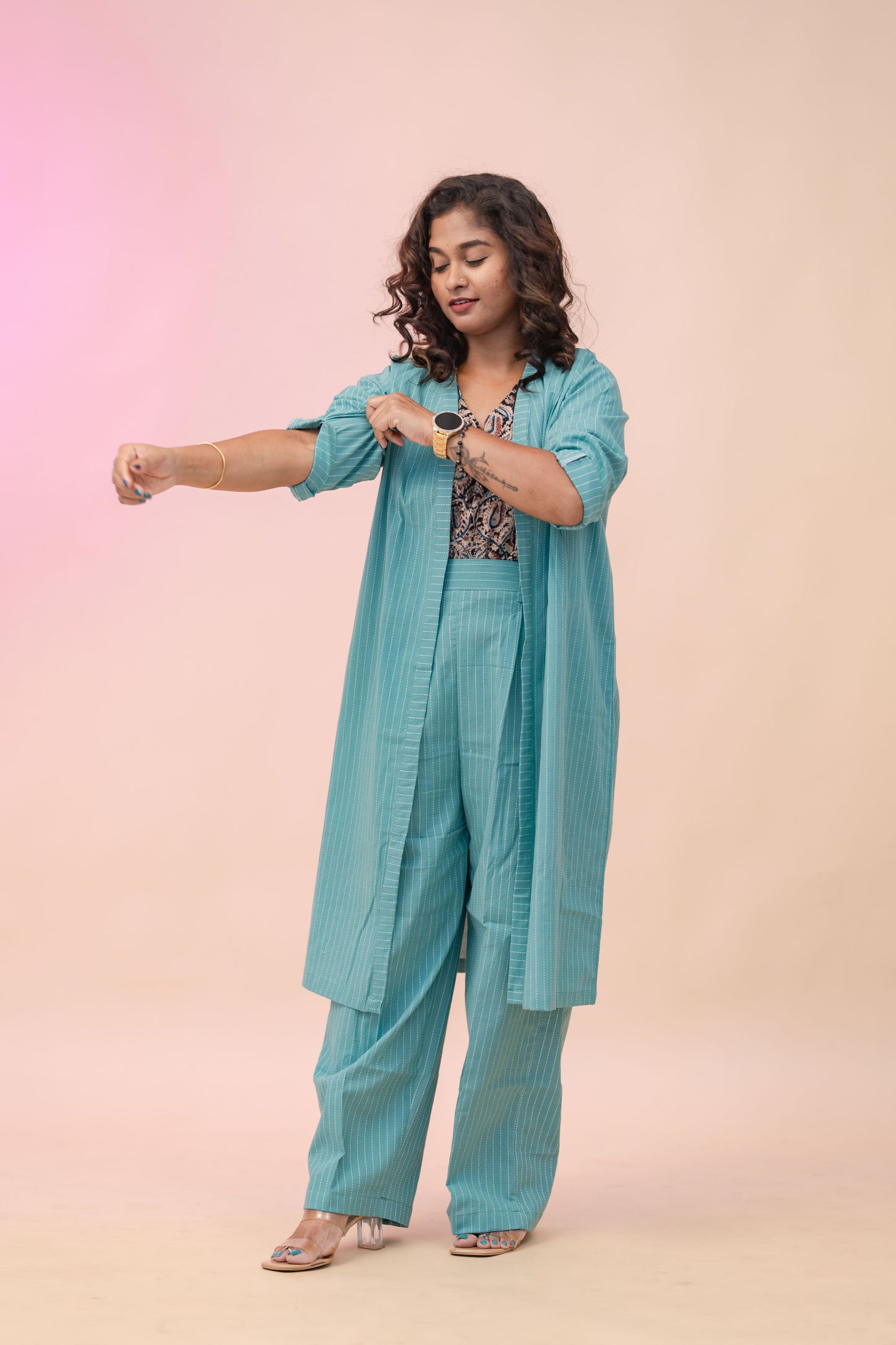 Oversized pastel Kalamkari ensemble
