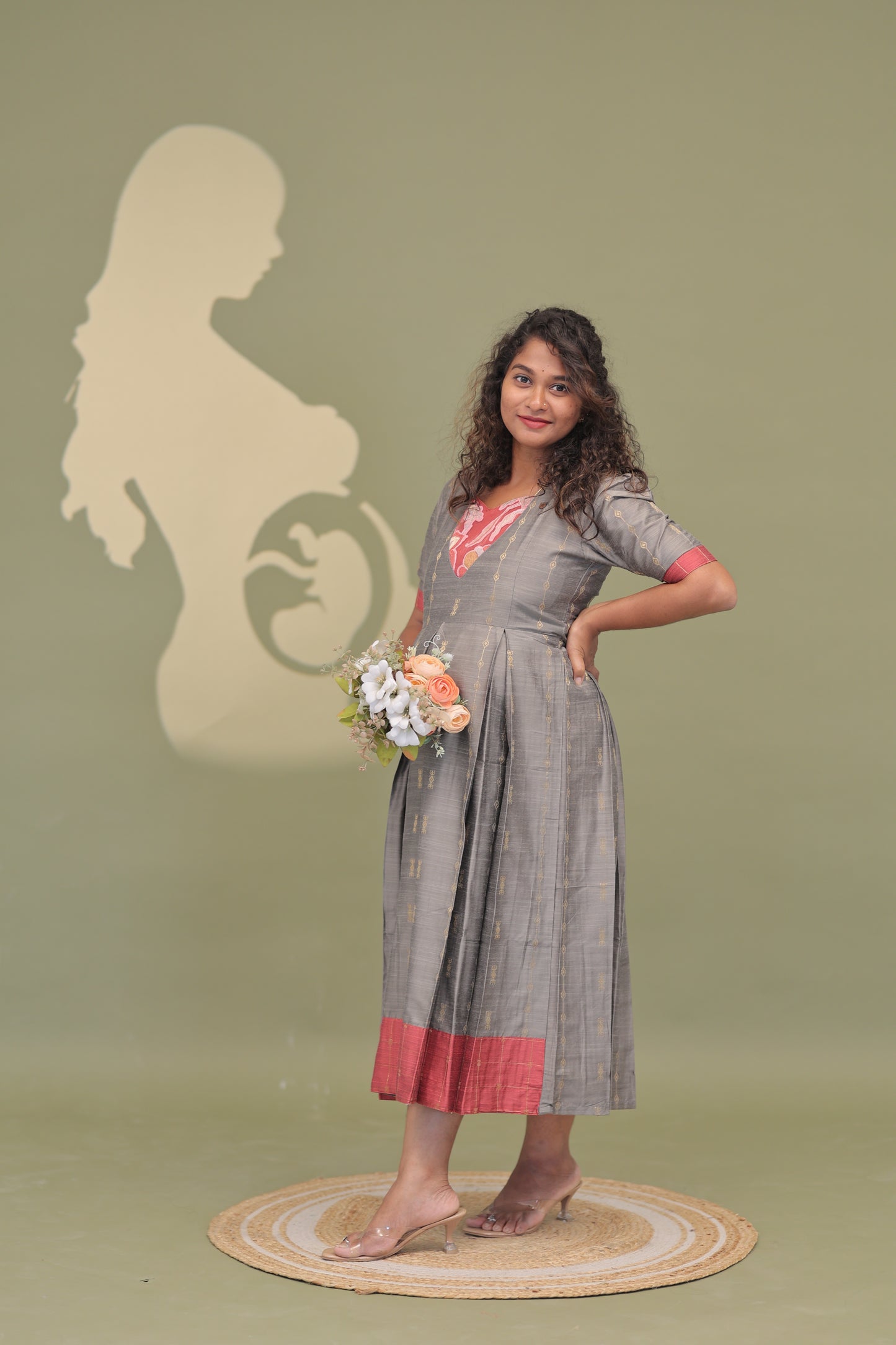 GREY HEART-RAW SILK GOWN