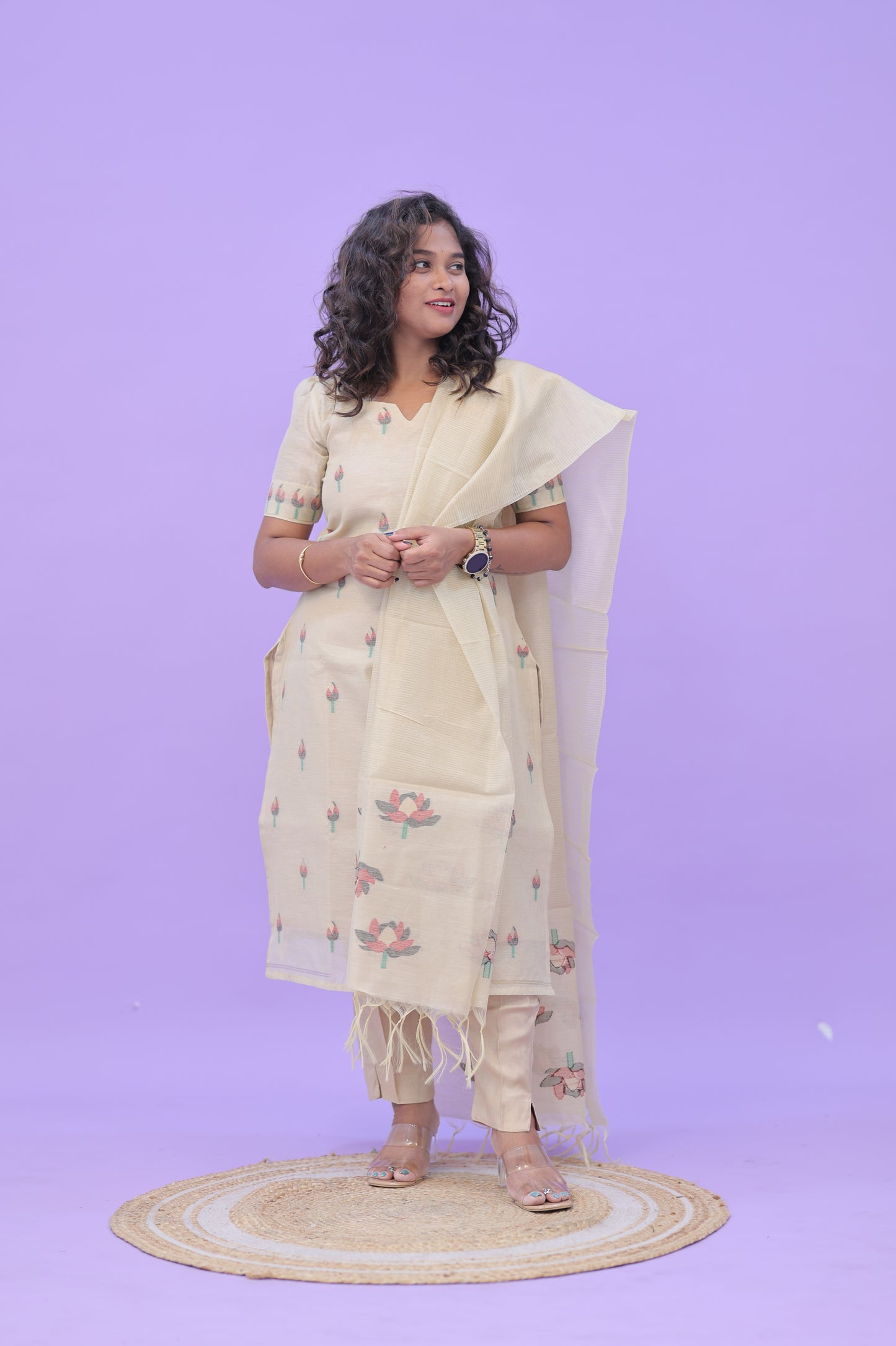 LUX-NIRANJANA-MILKWHITE-JAMDHANI-3 pc set