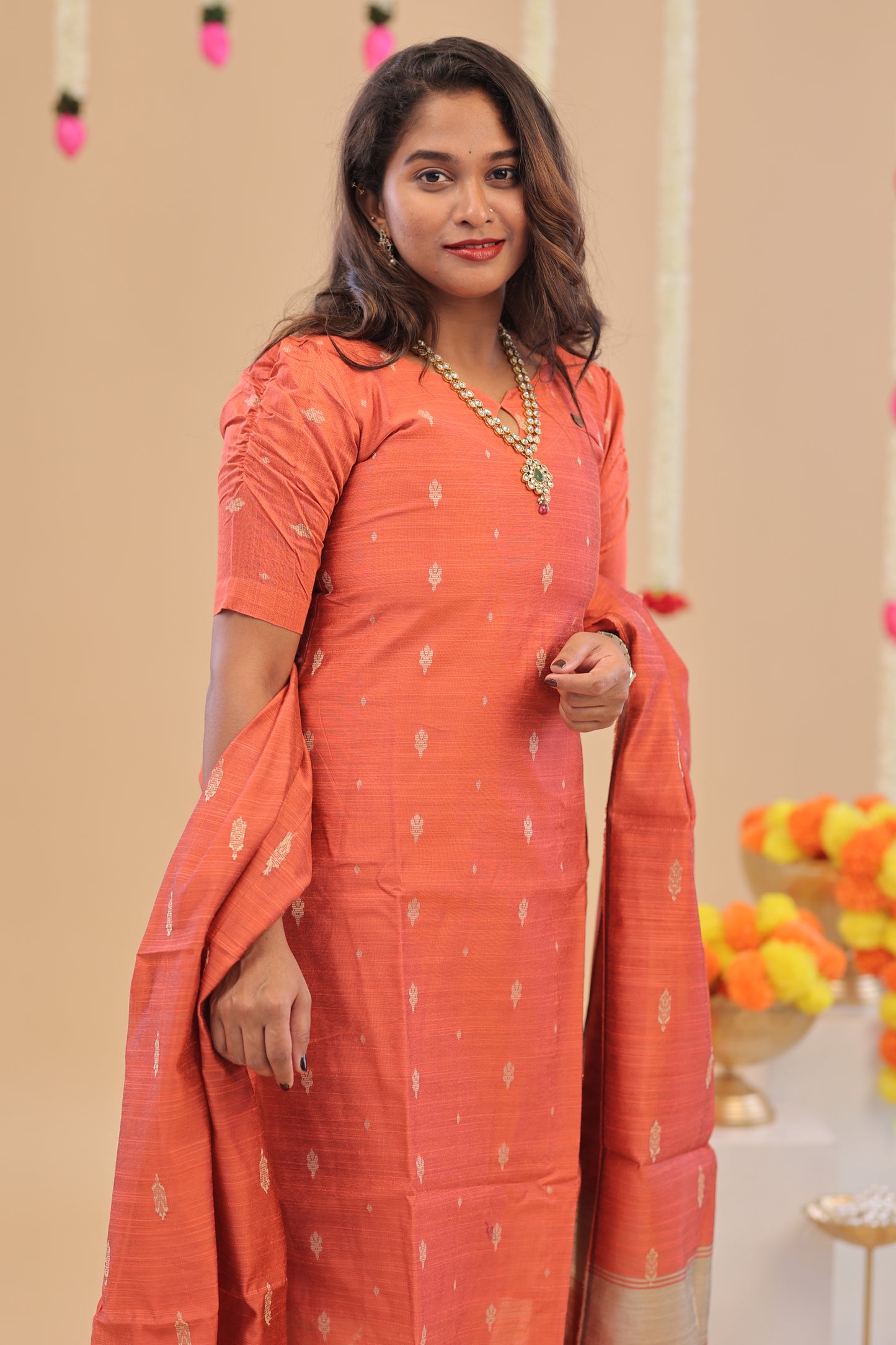 RAW SILK -PEACH SUIT
