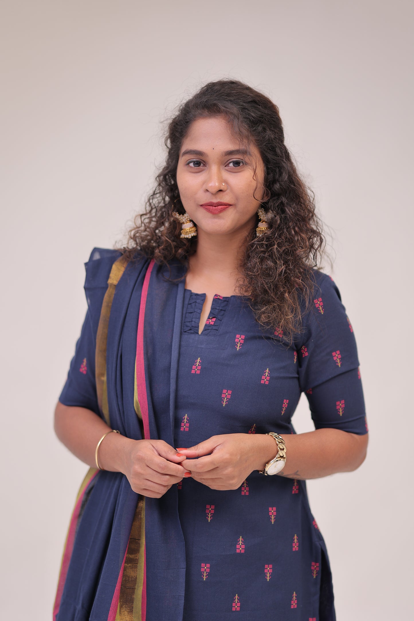 Poonguzhali-3 pc cotton sets - NAVY