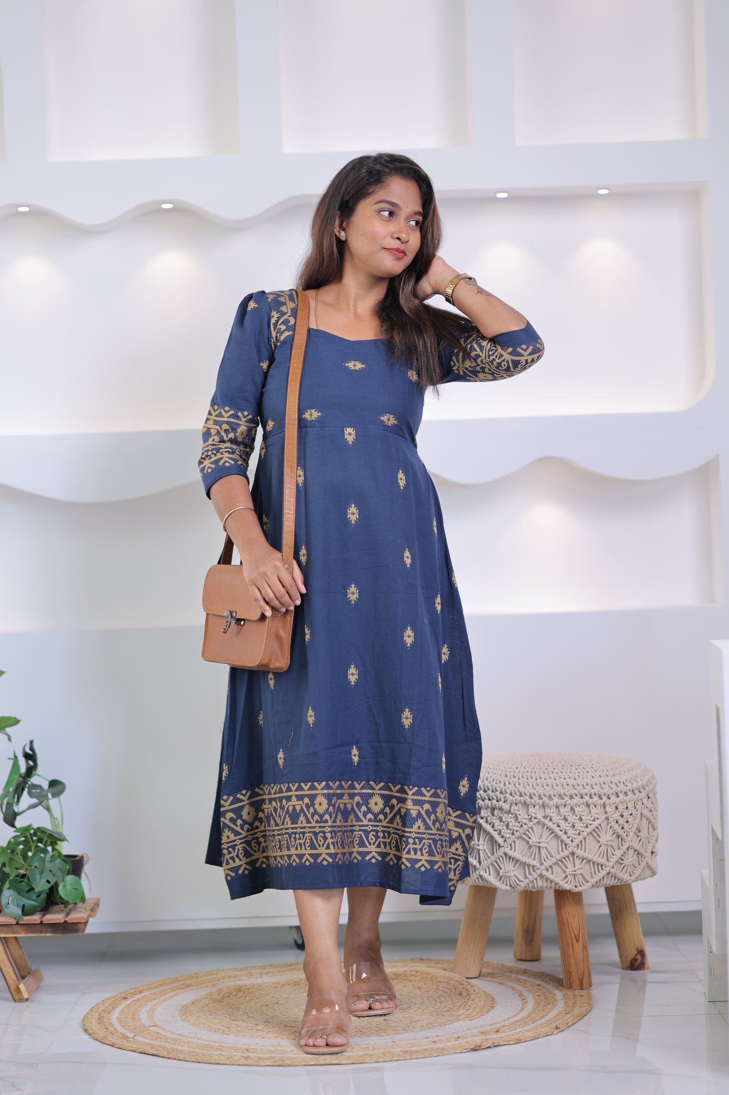 OFFICE WEAR-COTTON-Gown-BLUE SAPPHIRE