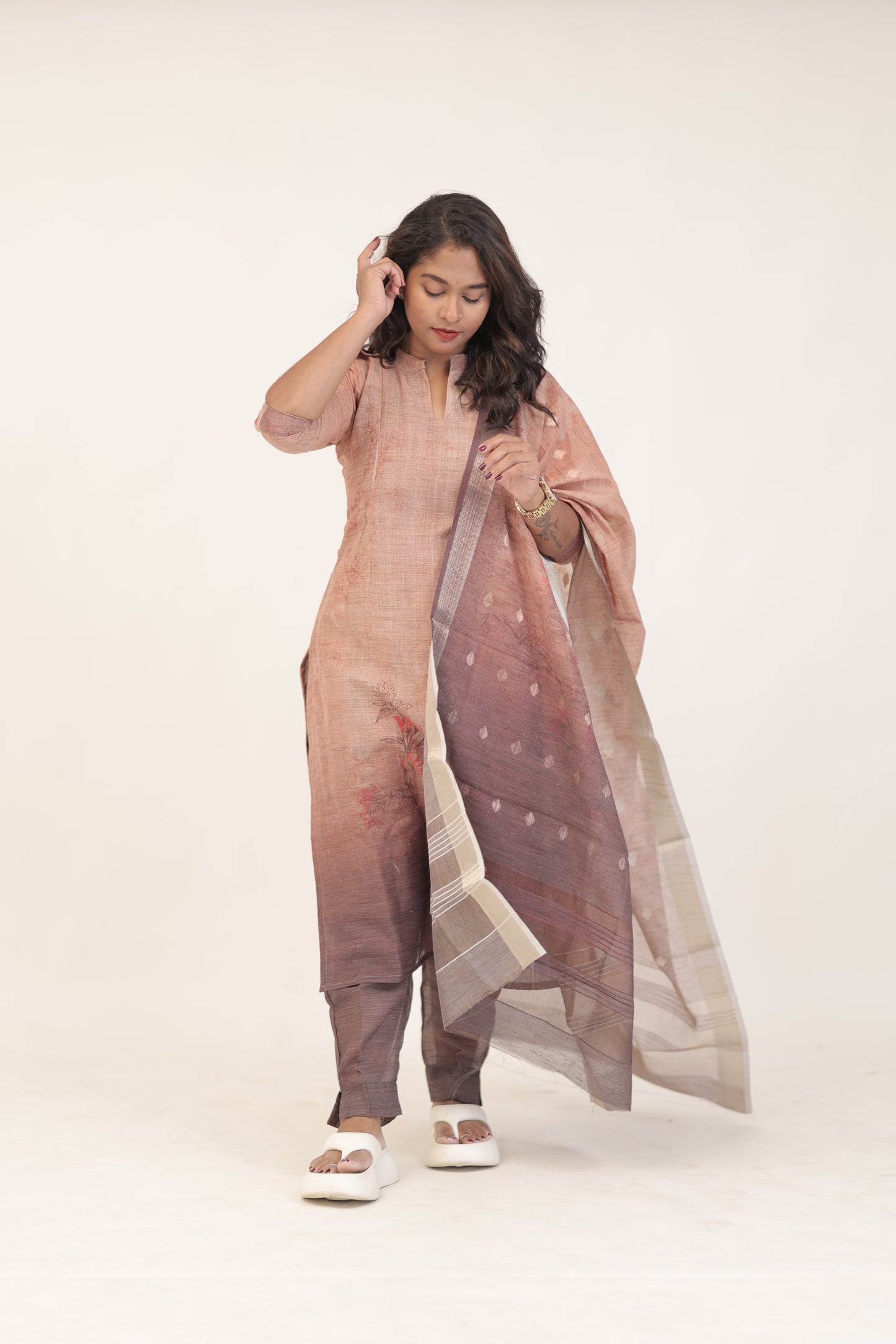 Semijute/brown Kurti set