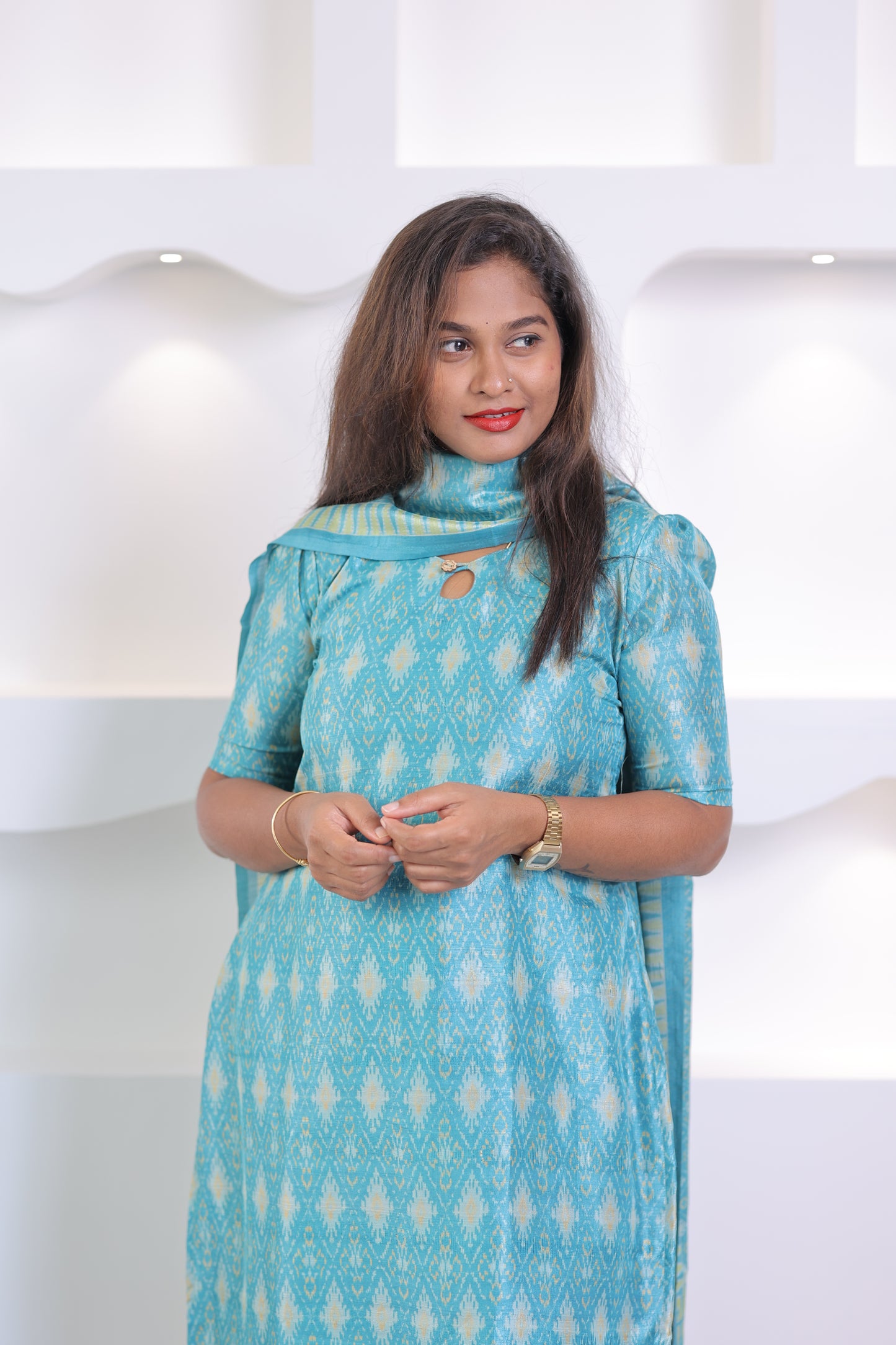 LUX-BLUE -IKKAT TUSSAR SUIT