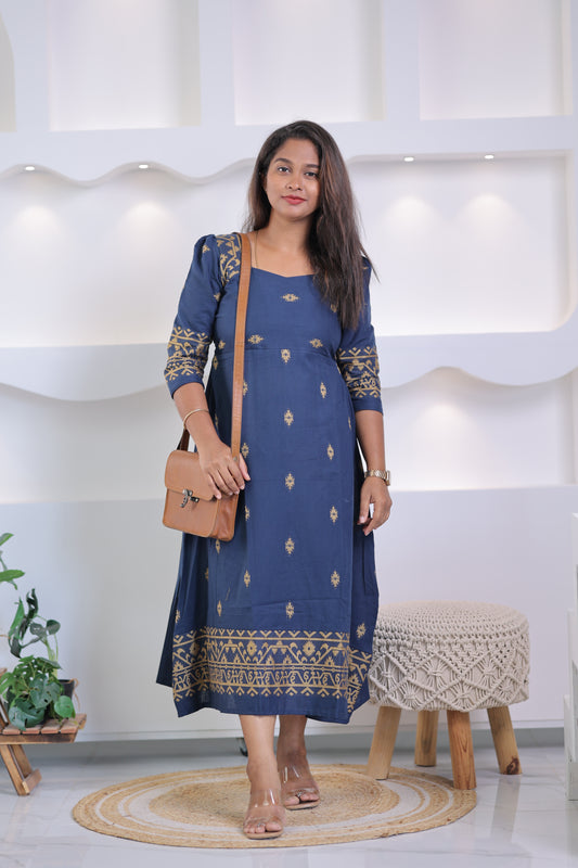OFFICE WEAR-COTTON-Gown-BLUE SAPPHIRE
