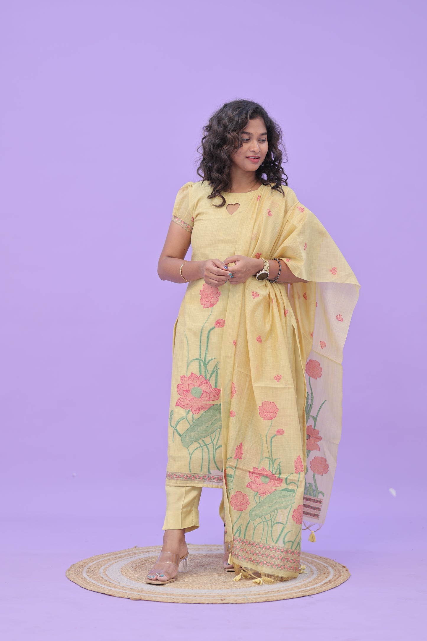 LUX-NIRANJANA-YELLOW FLORAL -JAMDHANI-3 pc set