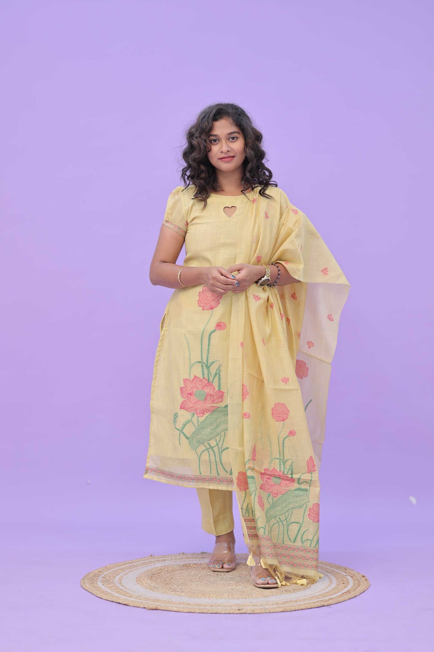 LUX-NIRANJANA-YELLOW FLORAL -JAMDHANI-3 pc set