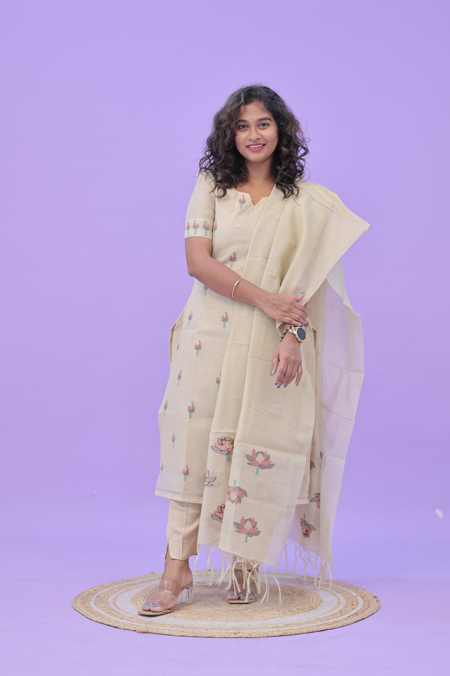 LUX-NIRANJANA-MILKWHITE-JAMDHANI-3 pc set