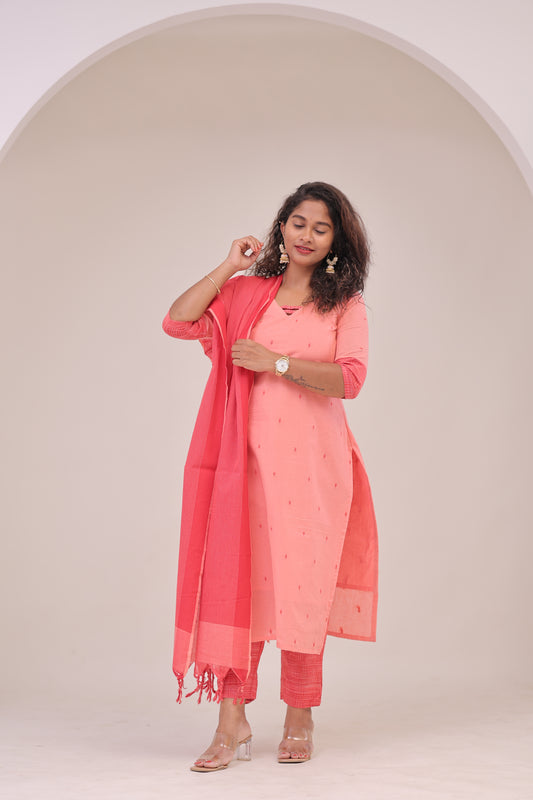 THURIGAI-cotton3pc- peach