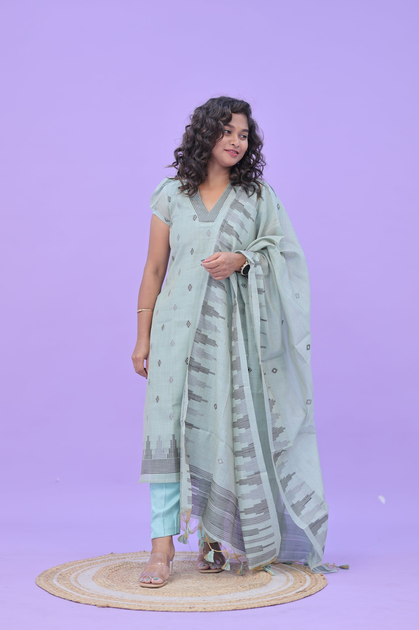 LUX-NIRANJANA-GLADE GREEN-JAMDHANI-3 pc set
