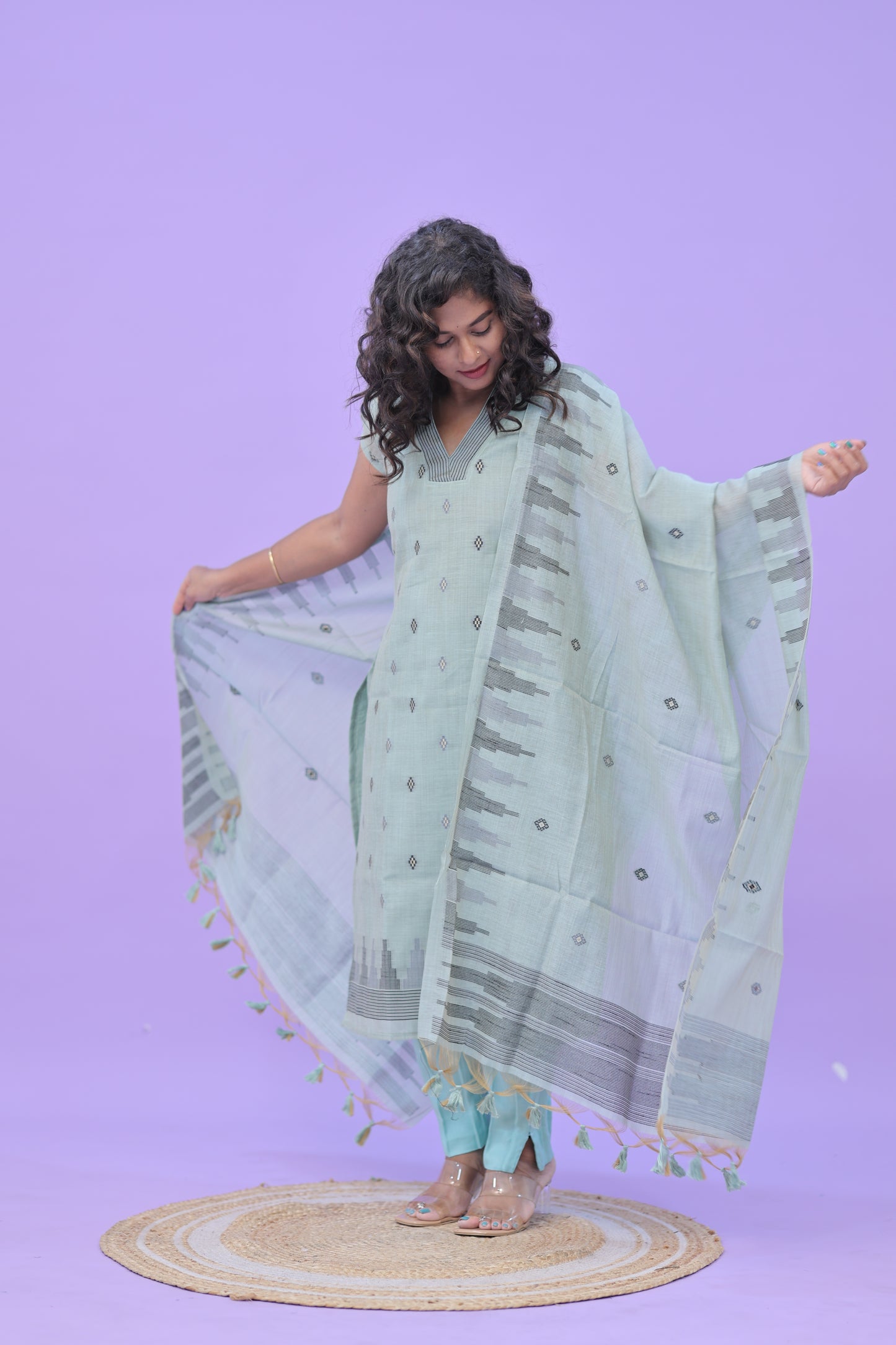 LUX-NIRANJANA-GLADE GREEN-JAMDHANI-3 pc set