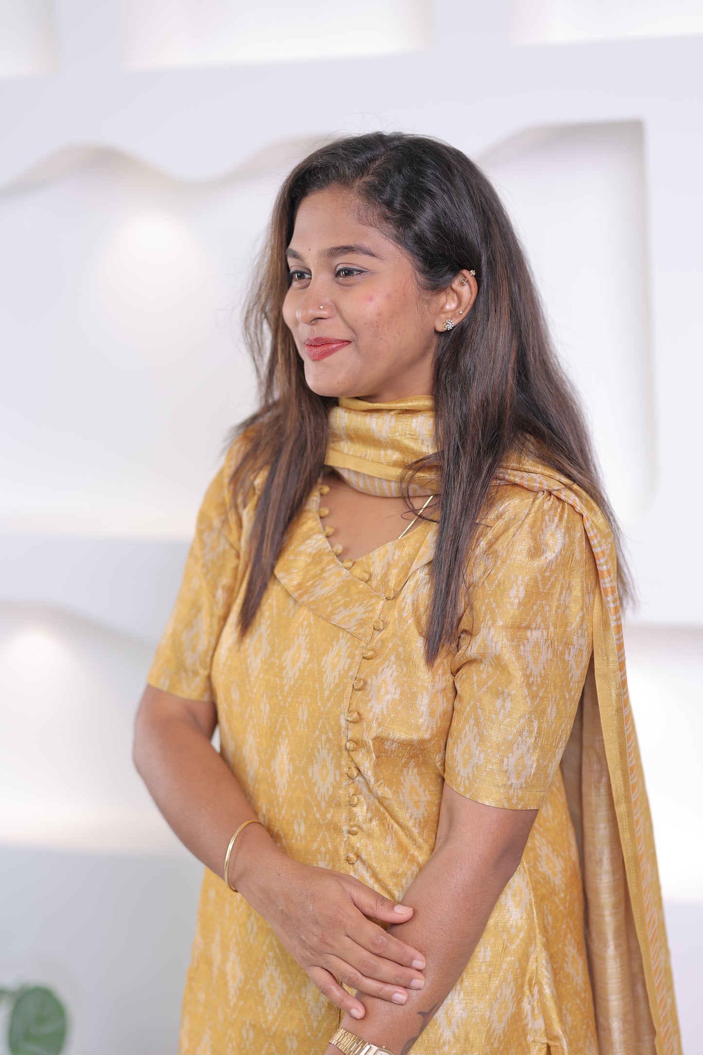 LUX-YELLOW -IKKAT TUSSAR SUIT