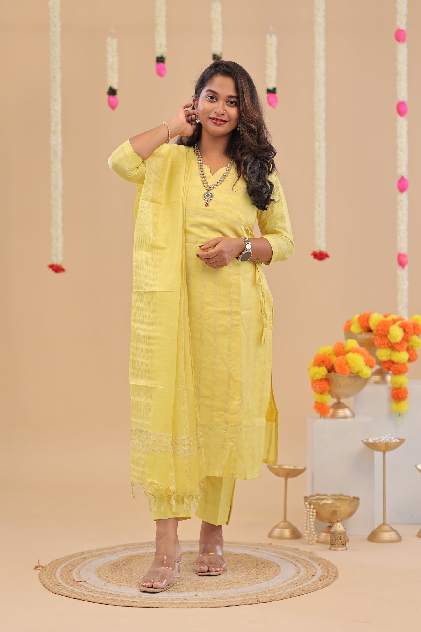 Premium-GHICHA TUSSAR -YELLOW SUIT