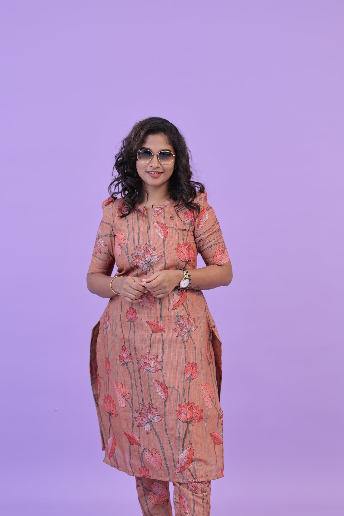SUNNY-FLORAL-cotton co-ord-ROSEGOLD