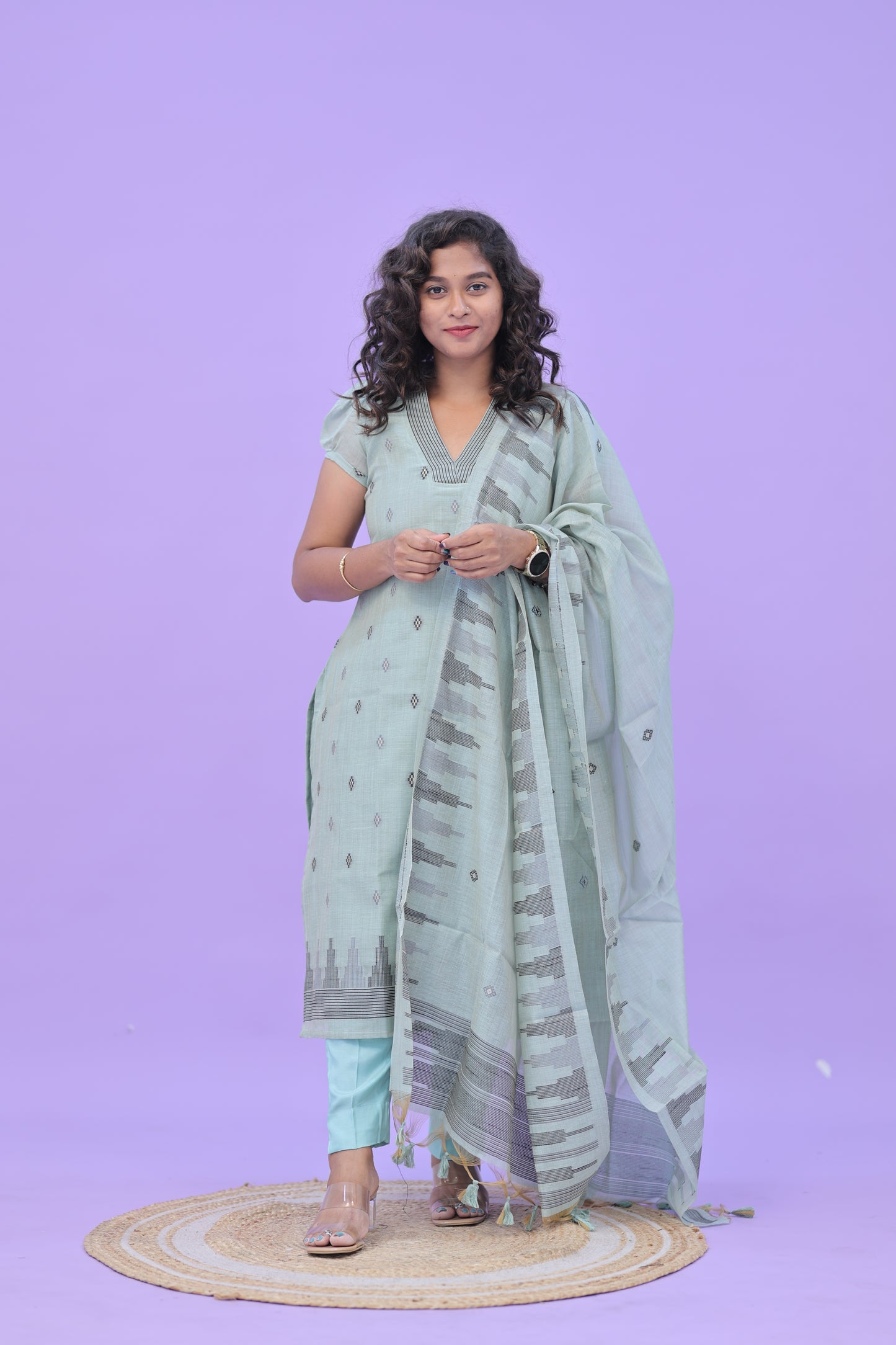 LUX-NIRANJANA-GLADE GREEN-JAMDHANI-3 pc set