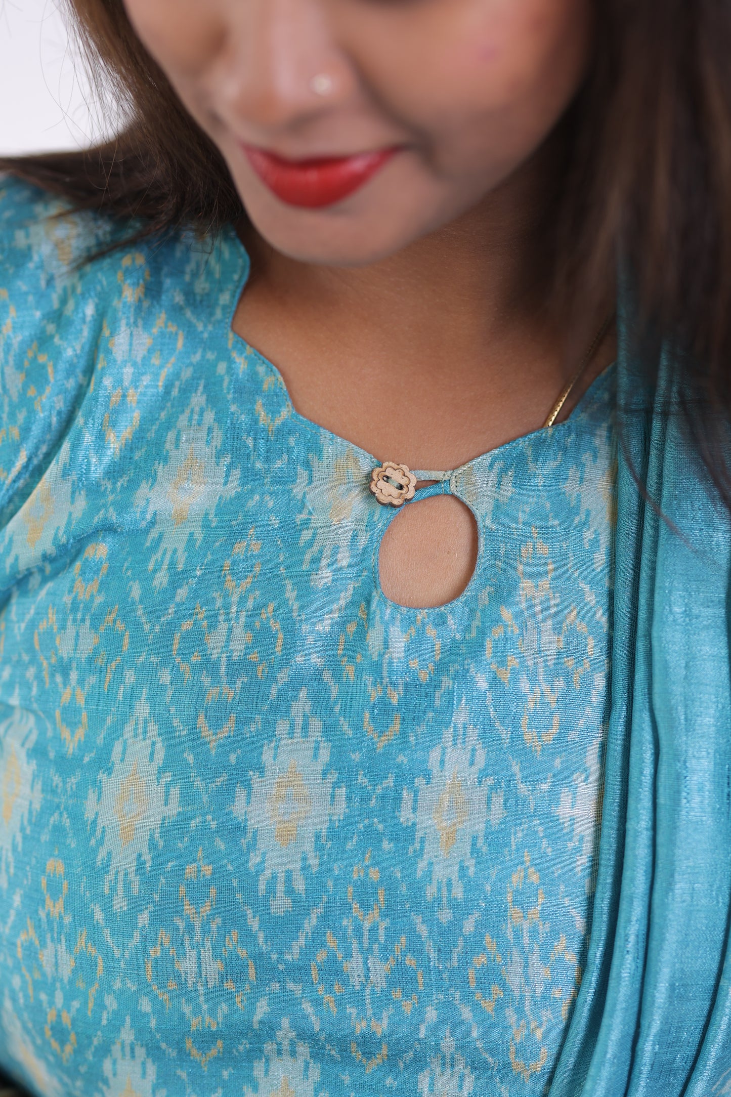 LUX-BLUE -IKKAT TUSSAR SUIT