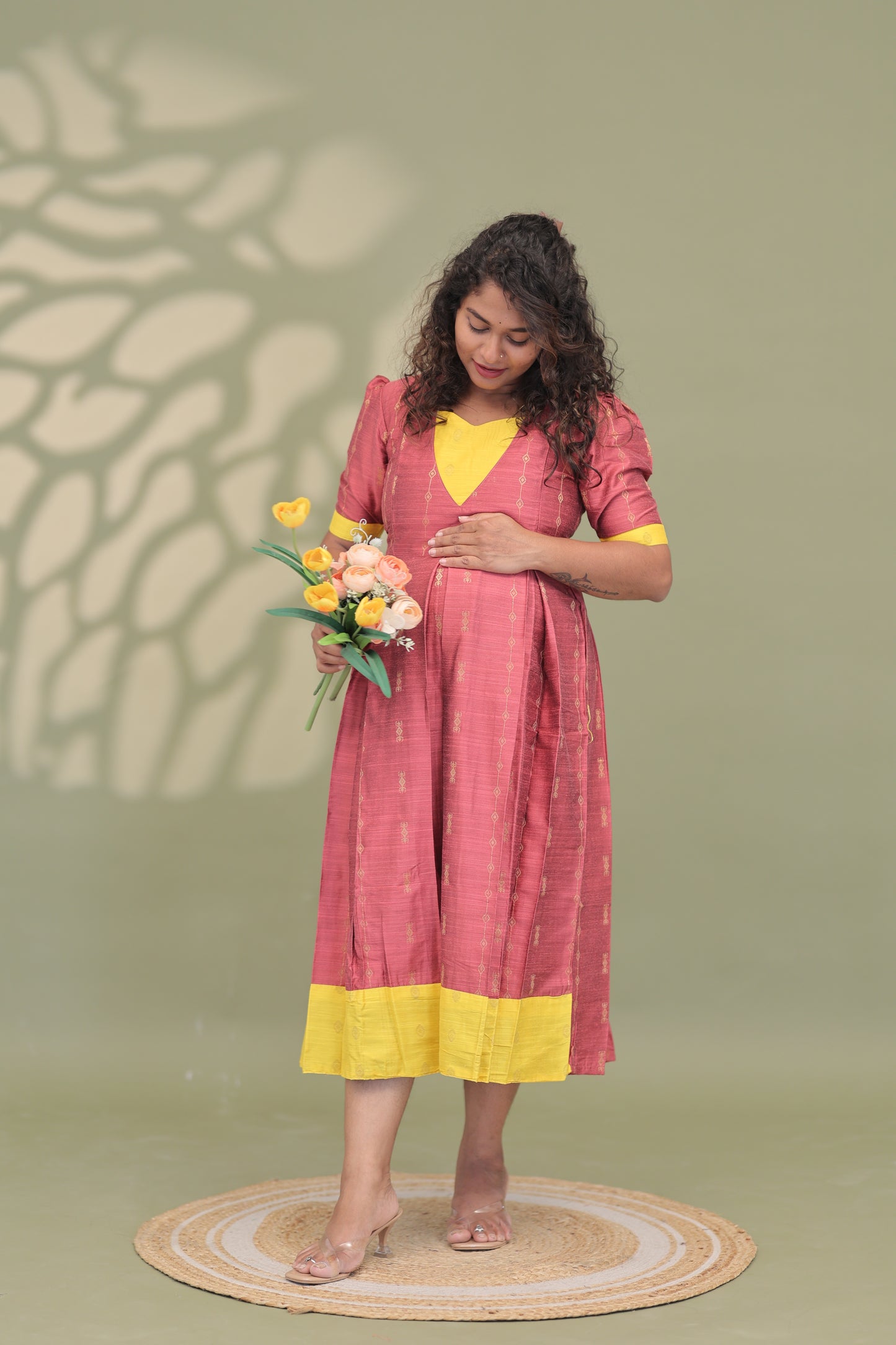 PEACH YELLOW HEART-RAW SILK GOWN