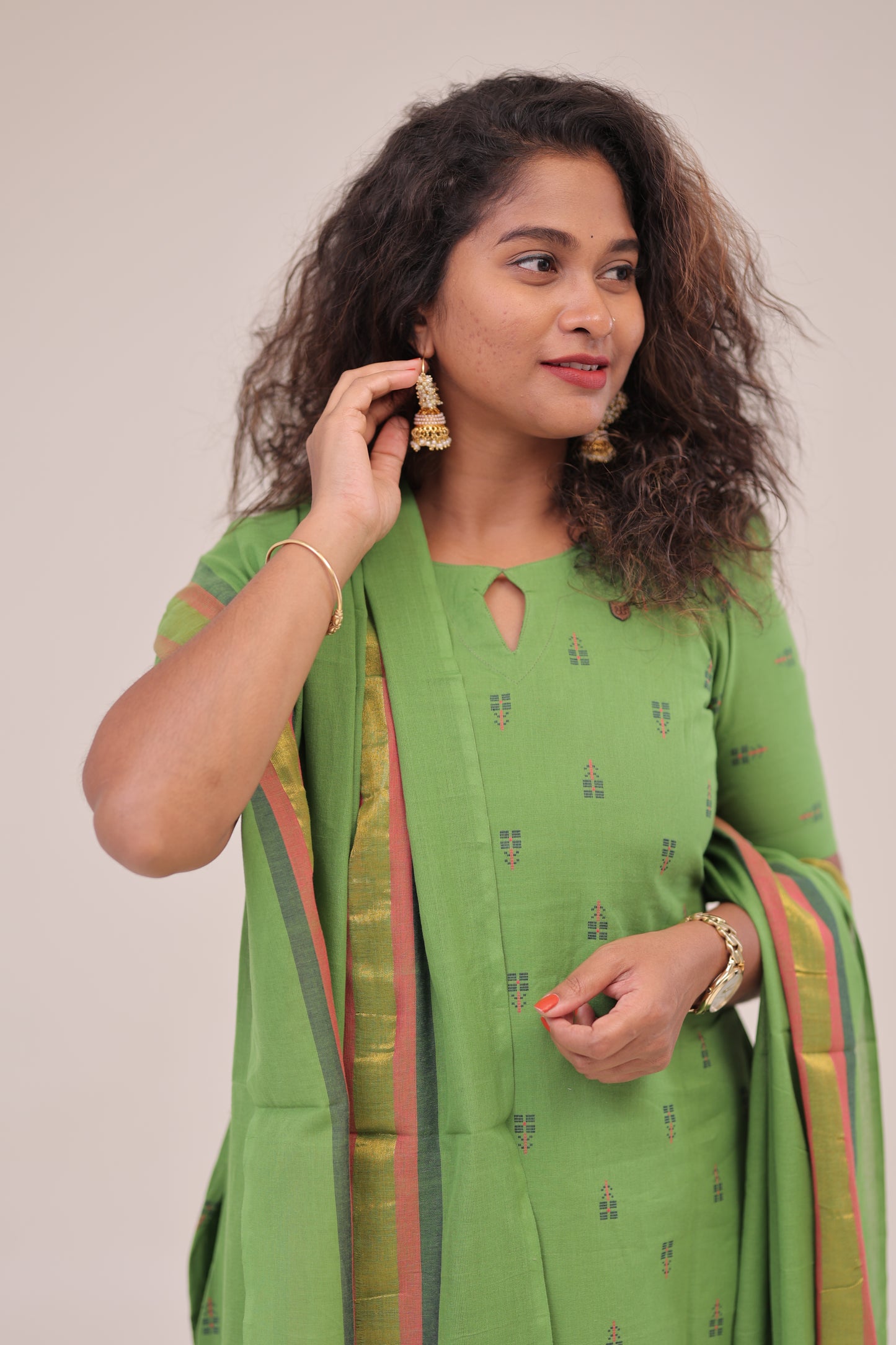 Poonguzhali-3 pc cotton sets - GREEN