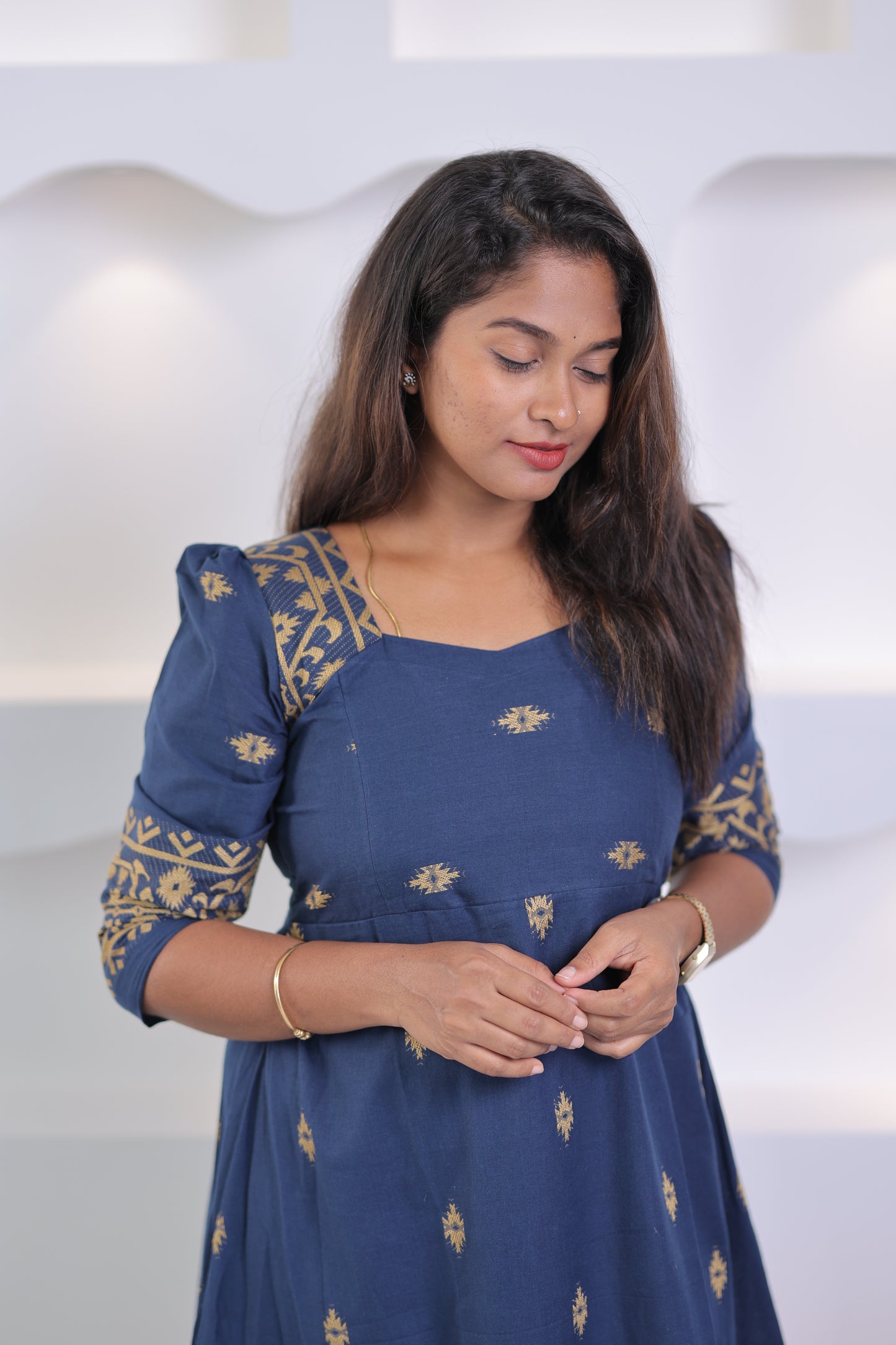 OFFICE WEAR-COTTON-Gown-BLUE SAPPHIRE