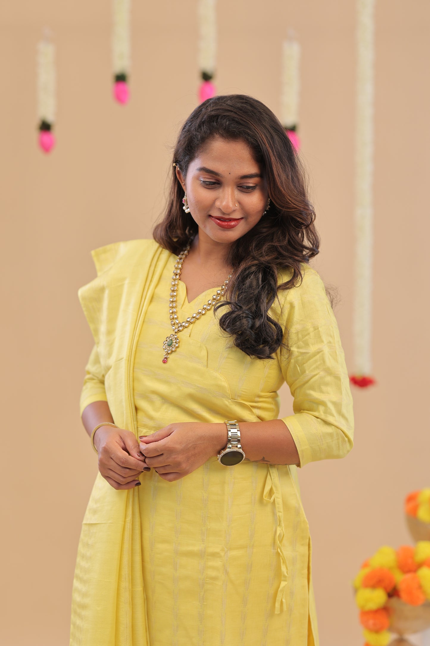 Premium-GHICHA TUSSAR -YELLOW SUIT