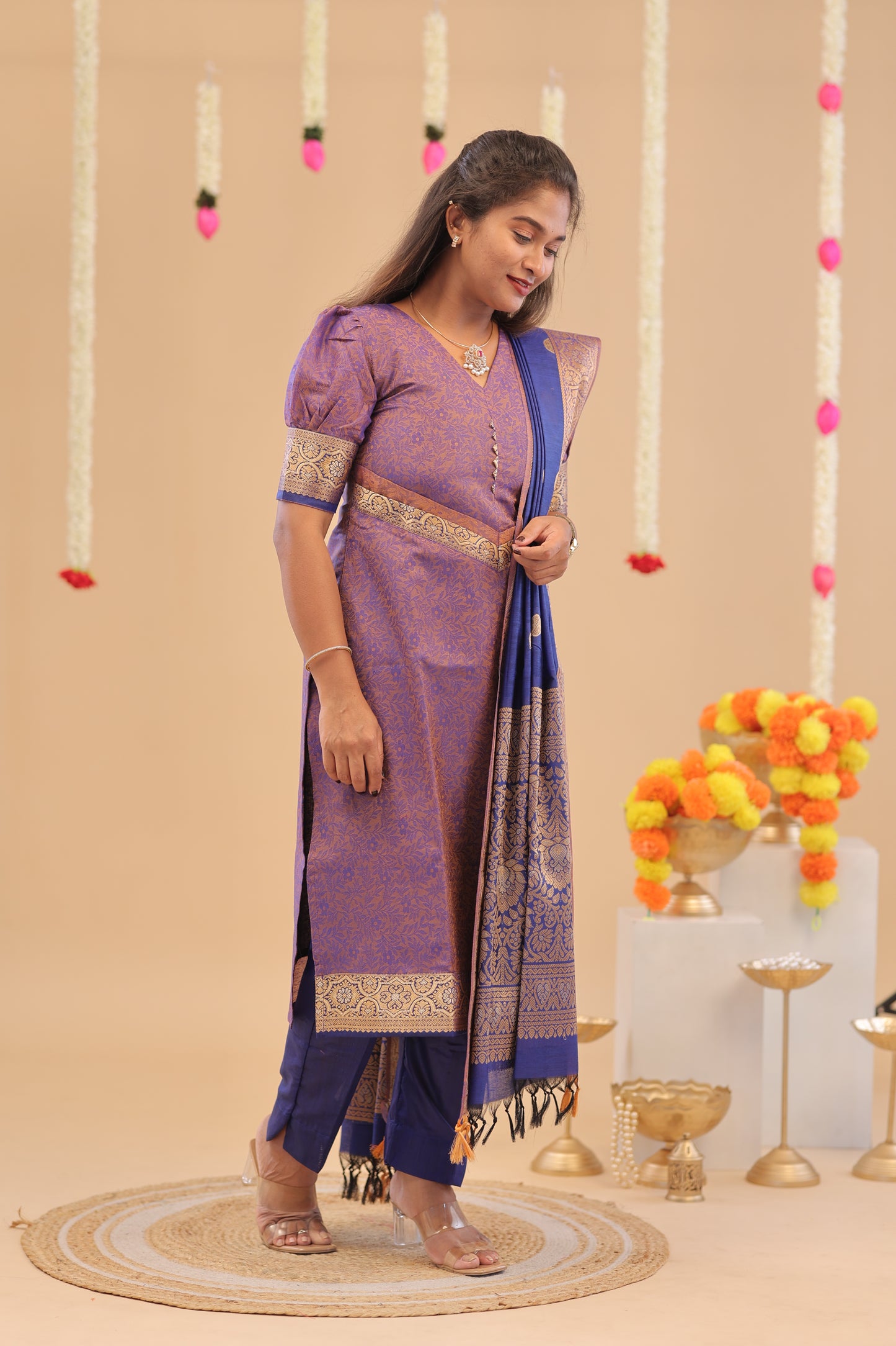 KANCHI-SILK COTTON-LAVENDER-ROYAL BLUE