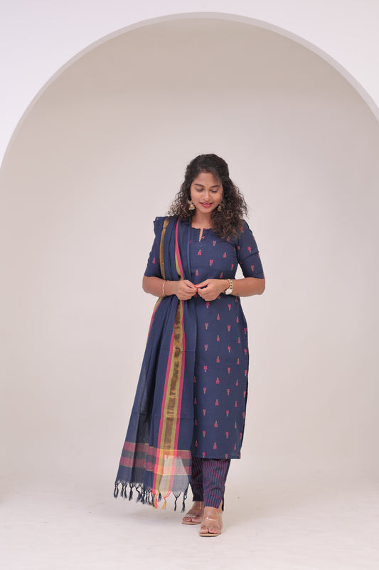 Poonguzhali-3 pc cotton sets - NAVY