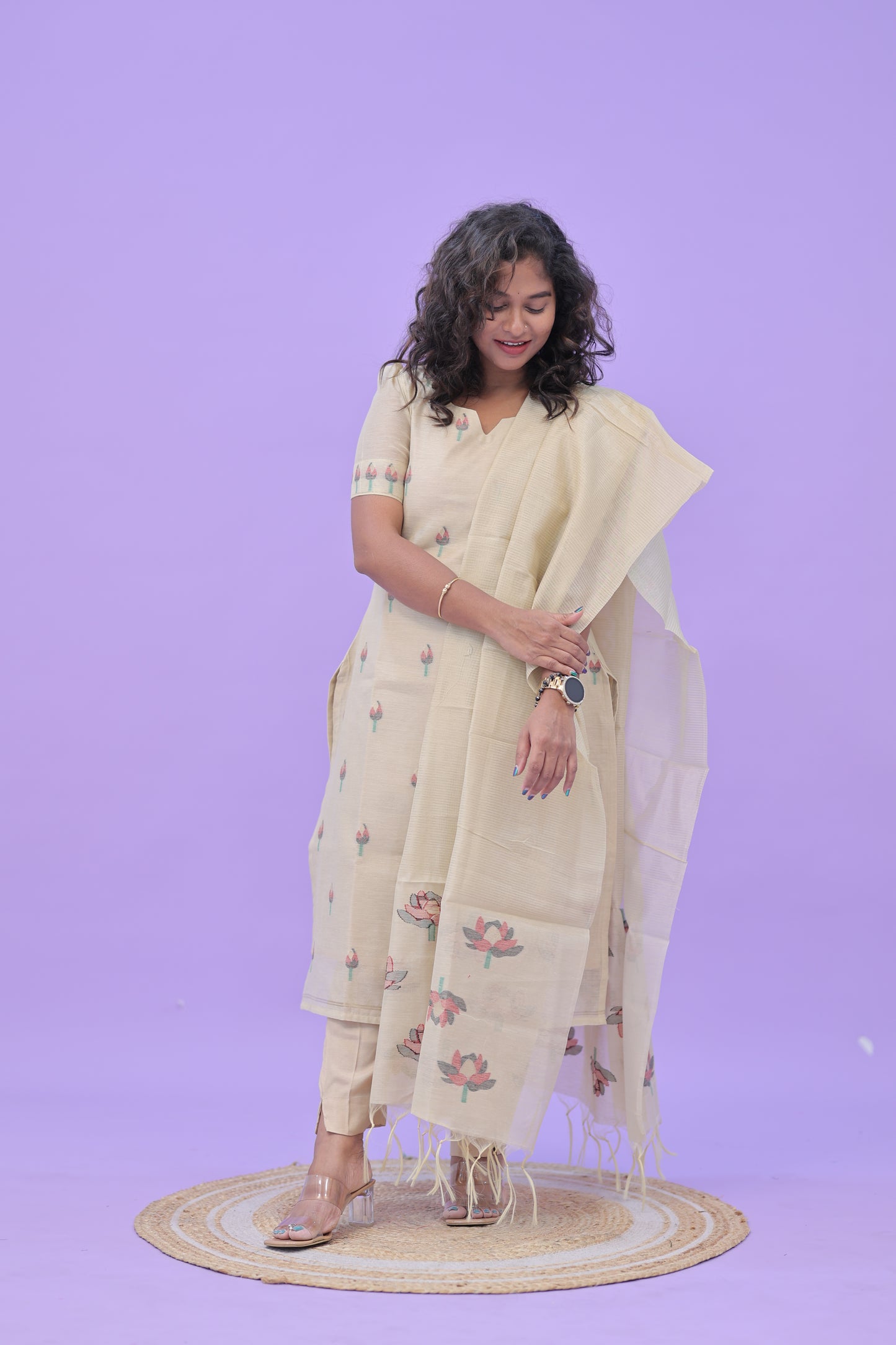 LUX-NIRANJANA-MILKWHITE-JAMDHANI-3 pc set
