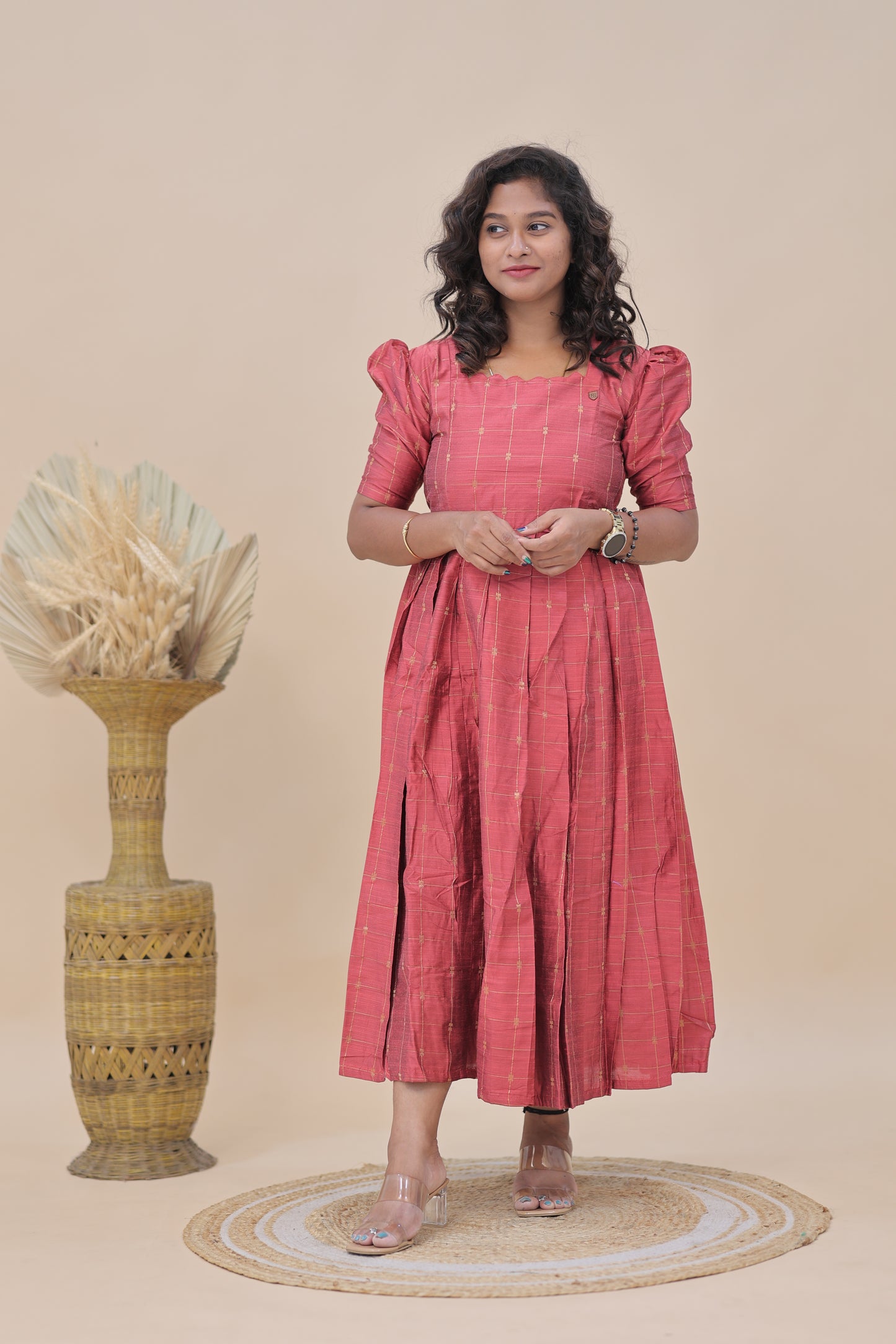 PEACH SILK GOWN- plus size