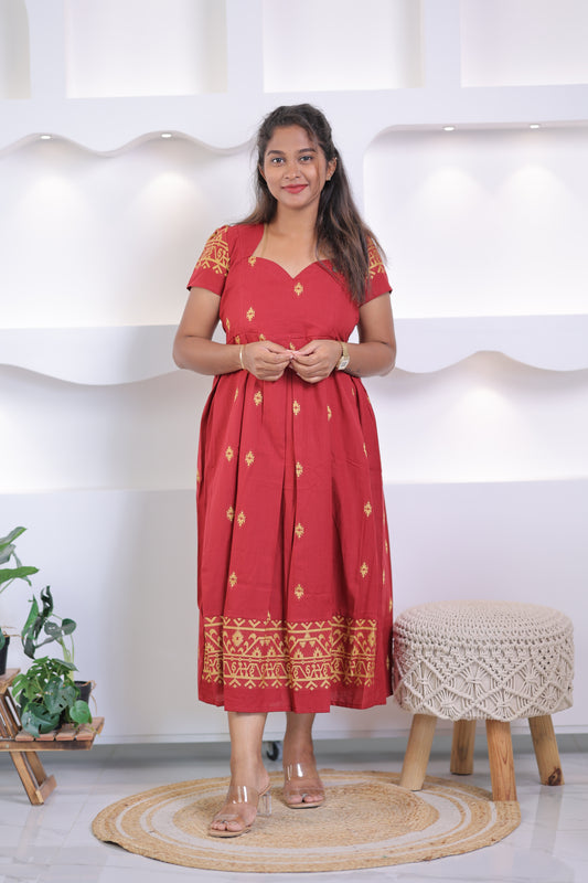 OFFICE WEAR-COTTON-Gown-RED CORAL