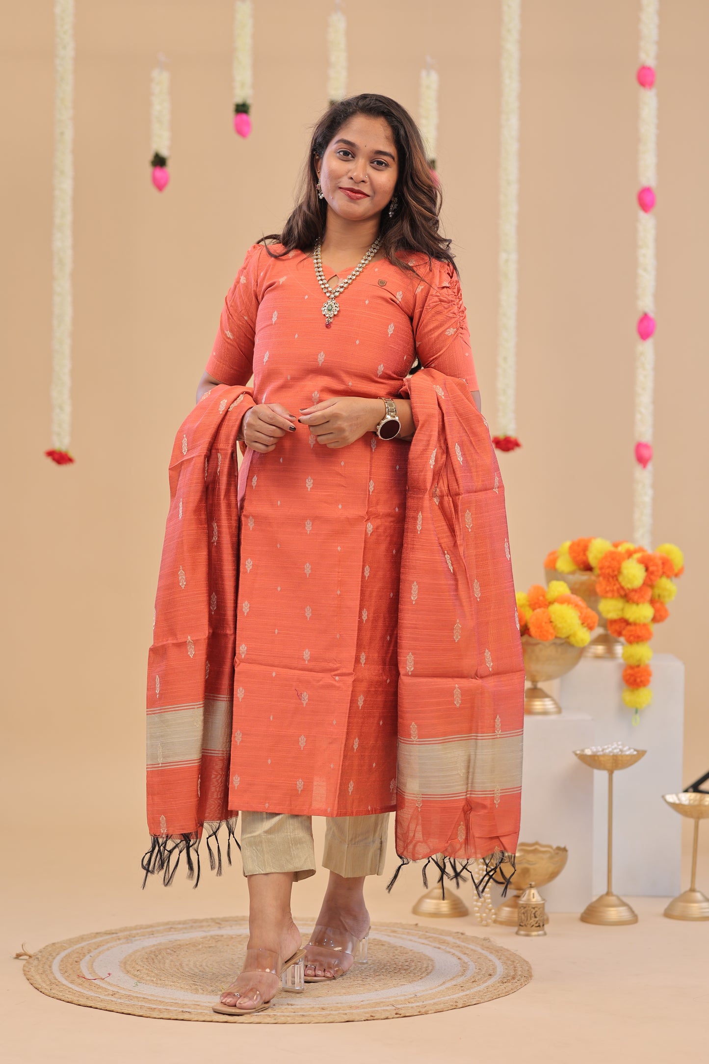 RAW SILK -PEACH SUIT