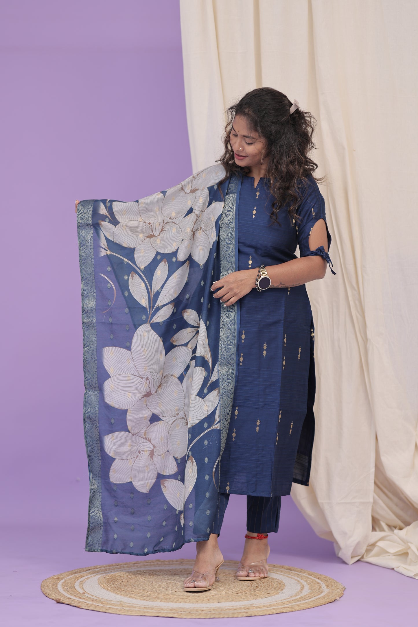 PGchanderi-KAAJAL-NAVY BLUE SET
