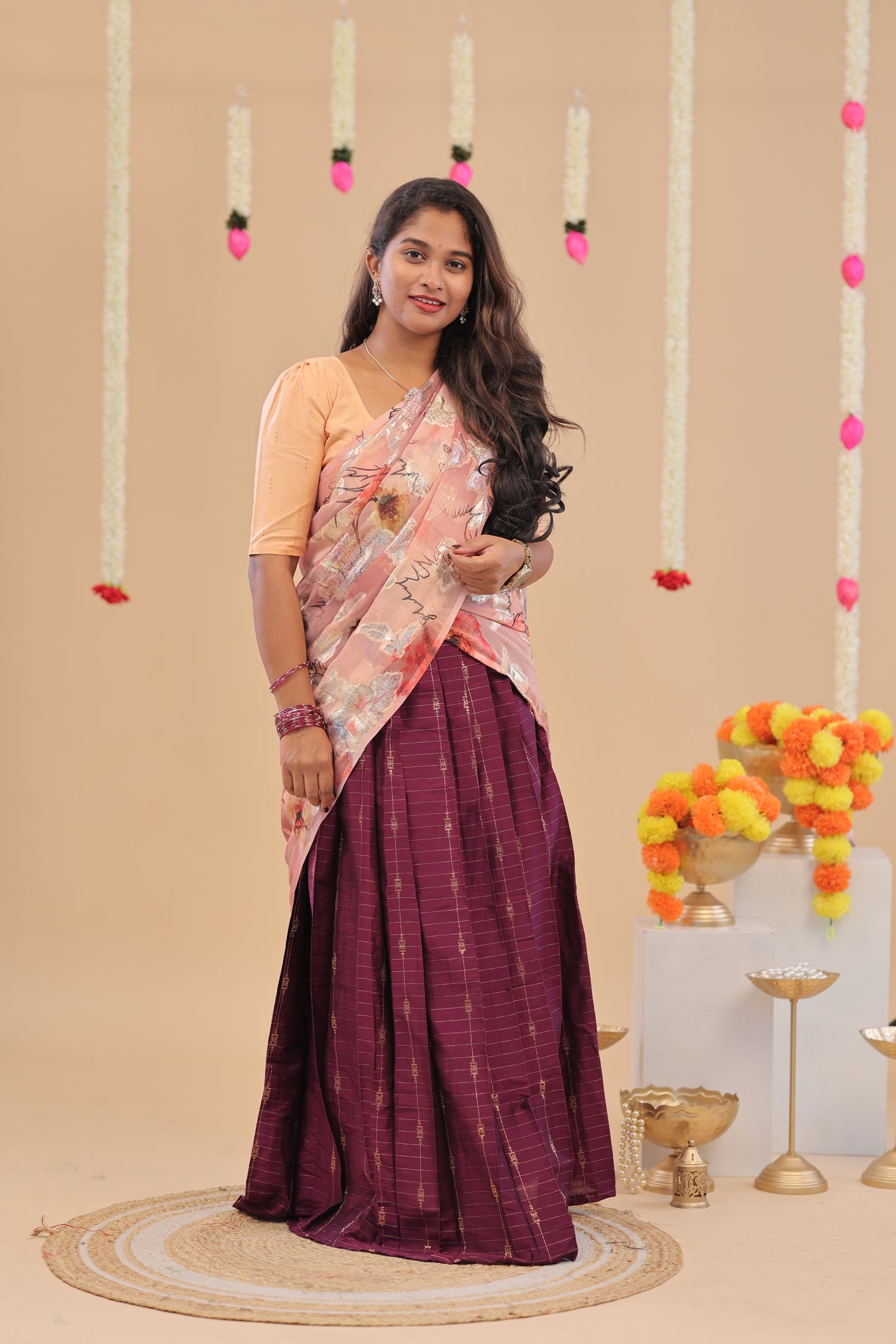 HALF SAREE-PEACH WINE