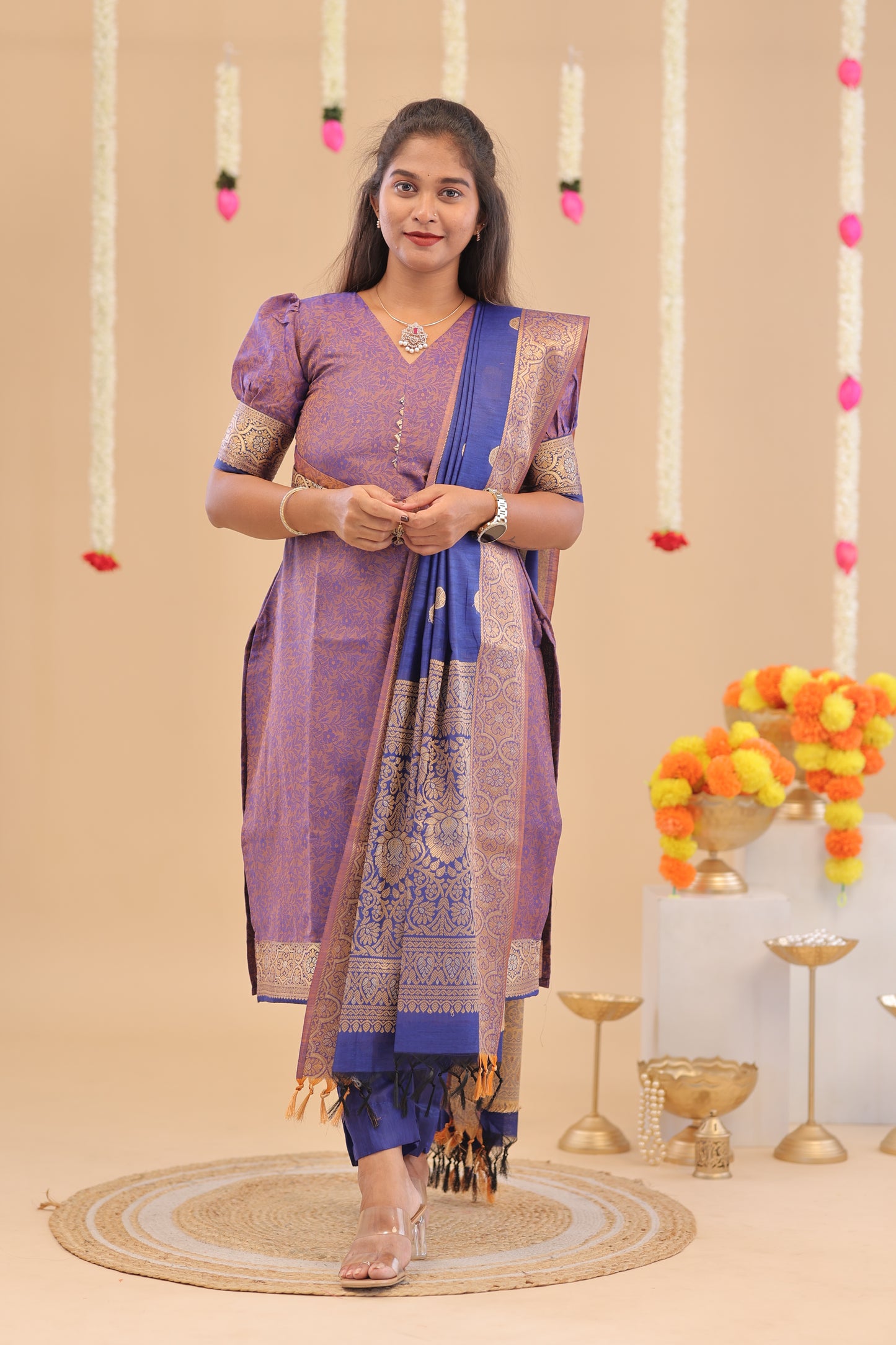 KANCHI-SILK COTTON-LAVENDER-ROYAL BLUE