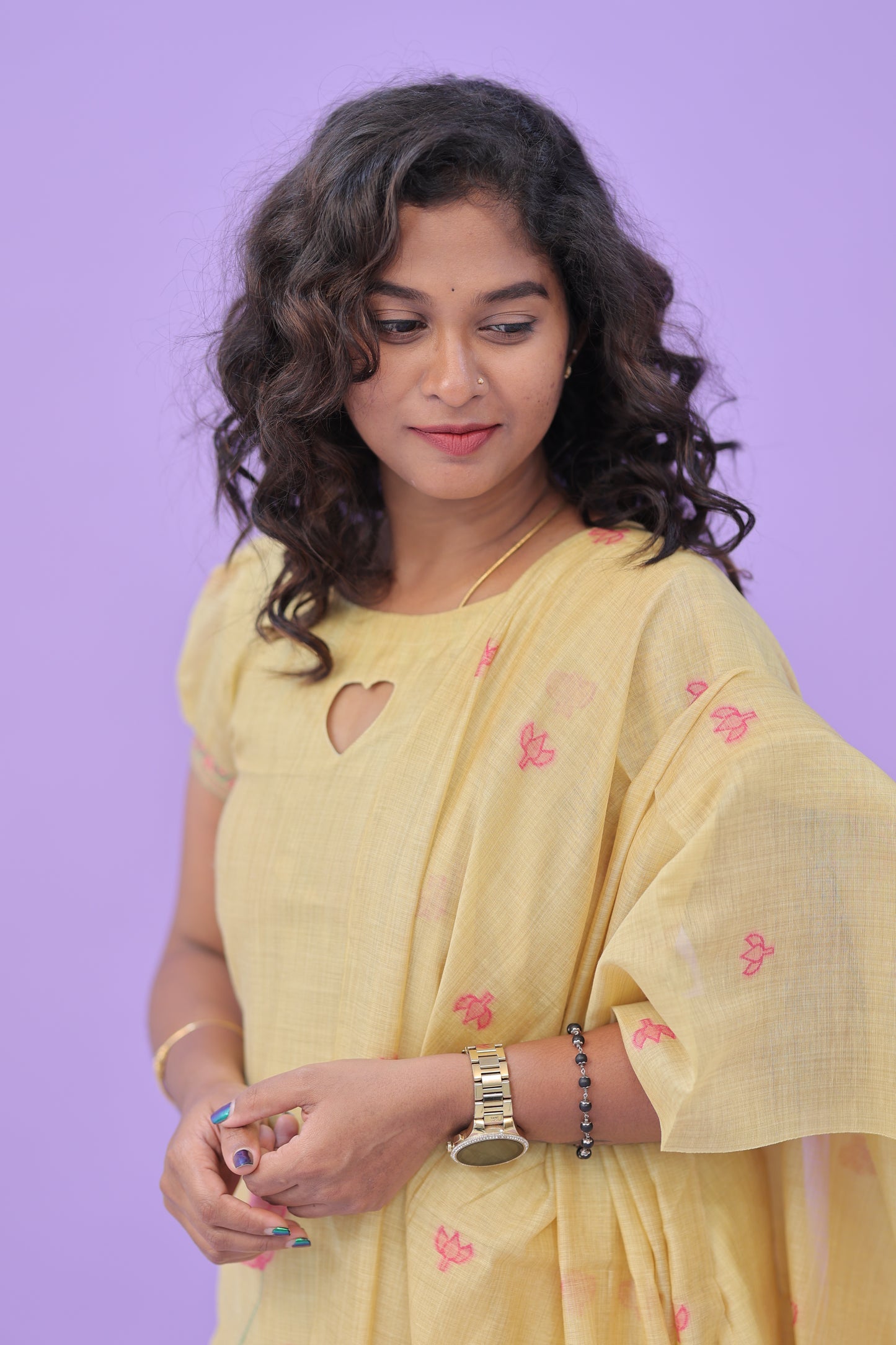 LUX-NIRANJANA-YELLOW FLORAL -JAMDHANI-3 pc set