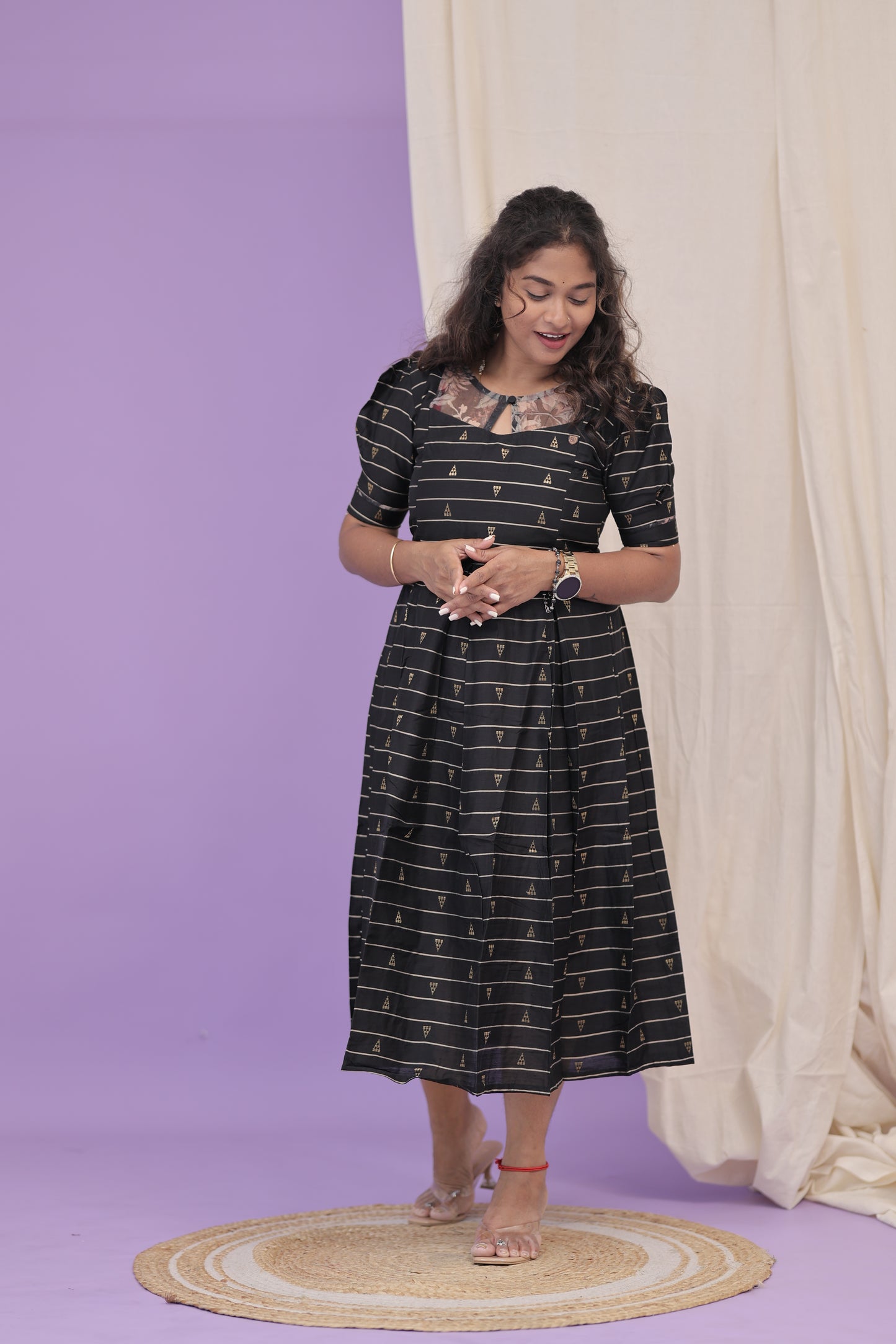 RAW SILK GOWN - Black beige