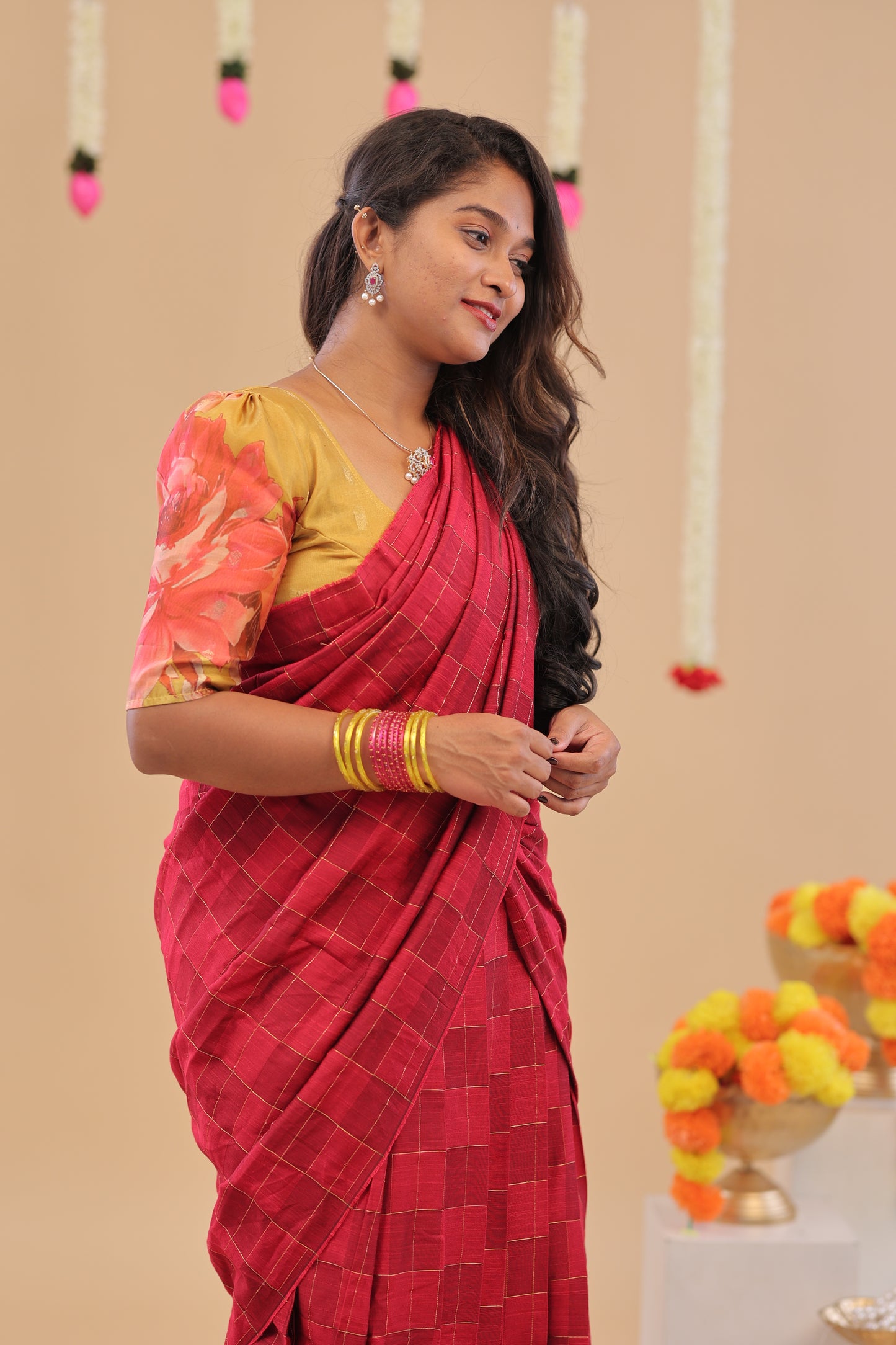 HALF SAREE-PINK CHECKS