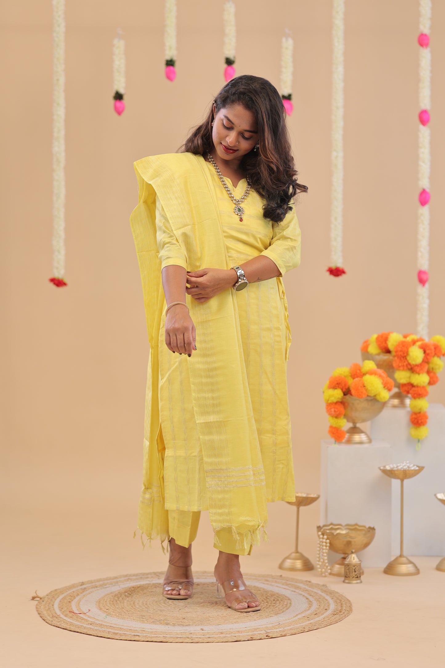 Premium-GHICHA TUSSAR -YELLOW SUIT