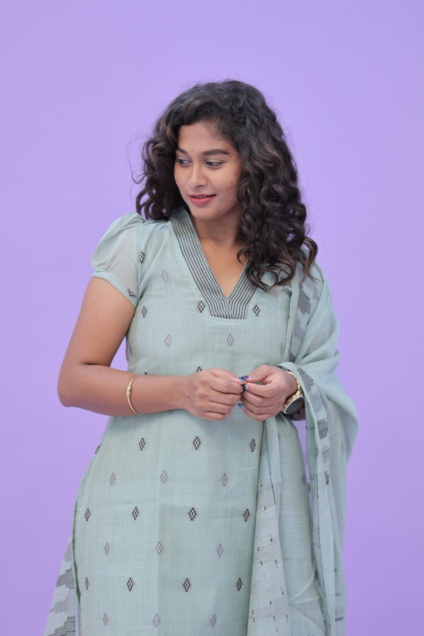 LUX-NIRANJANA-GLADE GREEN-JAMDHANI-3 pc set